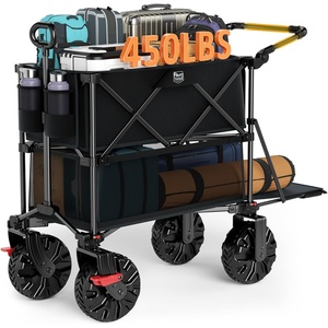 image:imageTIMBER RIDGE Push amp Pull Double Decker Wagon 400L Large Capacity Heavy Duty amp 450lb Load Collapsible Cart with AllTerrain Wheels amp Brakes 54 Extended Foldable for Sports Beach Camping BlackBlack