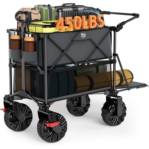 image:imageTIMBER RIDGE Push amp Pull Double Decker Wagon 400L Large Capacity Heavy Duty amp 450lb Load Collapsible Cart with AllTerrain Wheels amp Brakes 54 Extended Foldable for Sports Beach Camping BlackGray