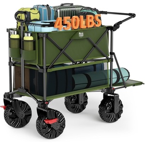 image:imageTIMBER RIDGE Push amp Pull Double Decker Wagon 400L Large Capacity Heavy Duty amp 450lb Load Collapsible Cart with AllTerrain Wheels amp Brakes 54 Extended Foldable for Sports Beach Camping BlackGreen