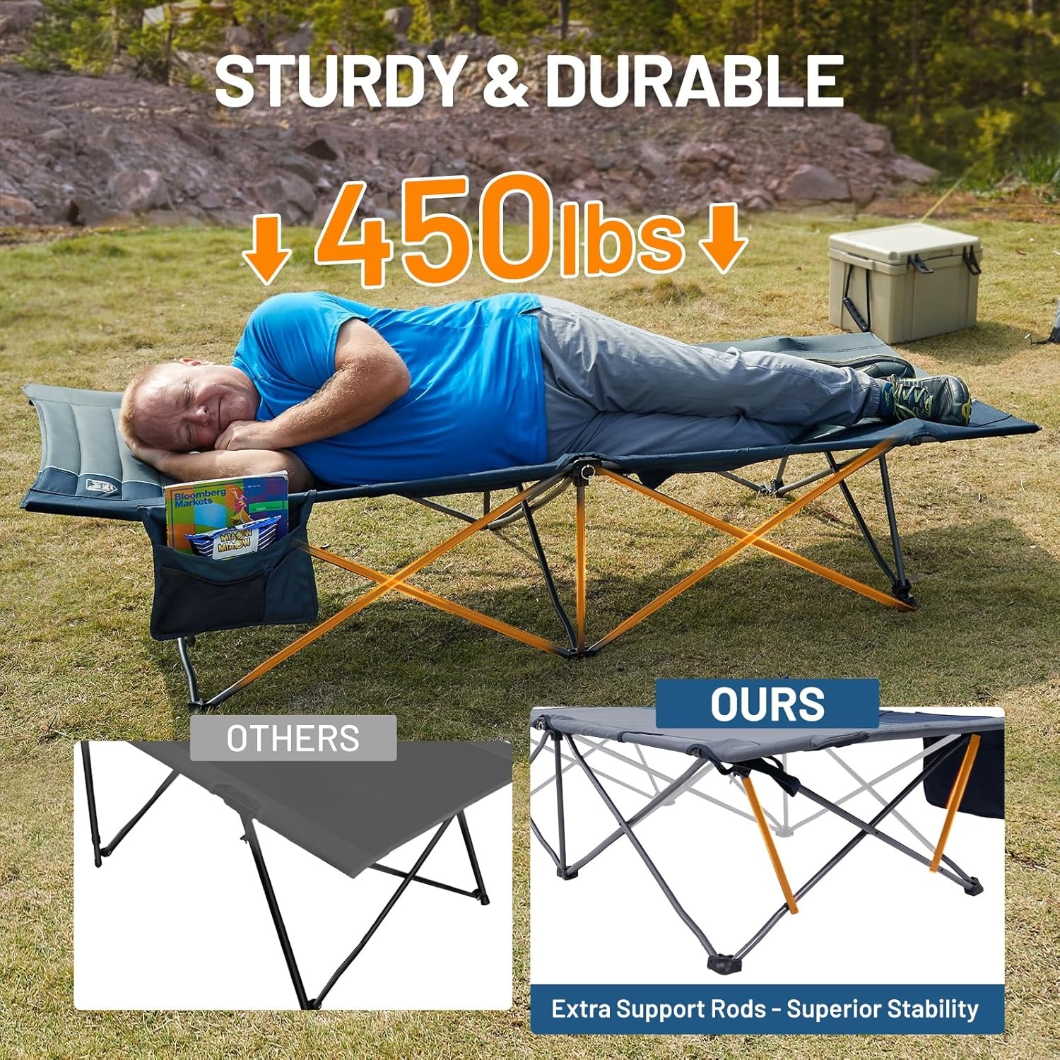 image:imageTIMBER RIDGE 325in Extra Wide Heavy Duty Camping Cot for Adult Easy Set Up Oversized Sleeping Cot with Carry Bag for Camping Travel and Outdoors Support up to 450lbs BlackBlue