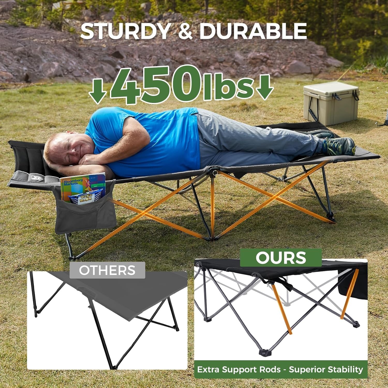 image:imageTIMBER RIDGE 325in Extra Wide Heavy Duty Camping Cot for Adult Easy Set Up Oversized Sleeping Cot with Carry Bag for Camping Travel and Outdoors Support up to 450lbs BlackBlack