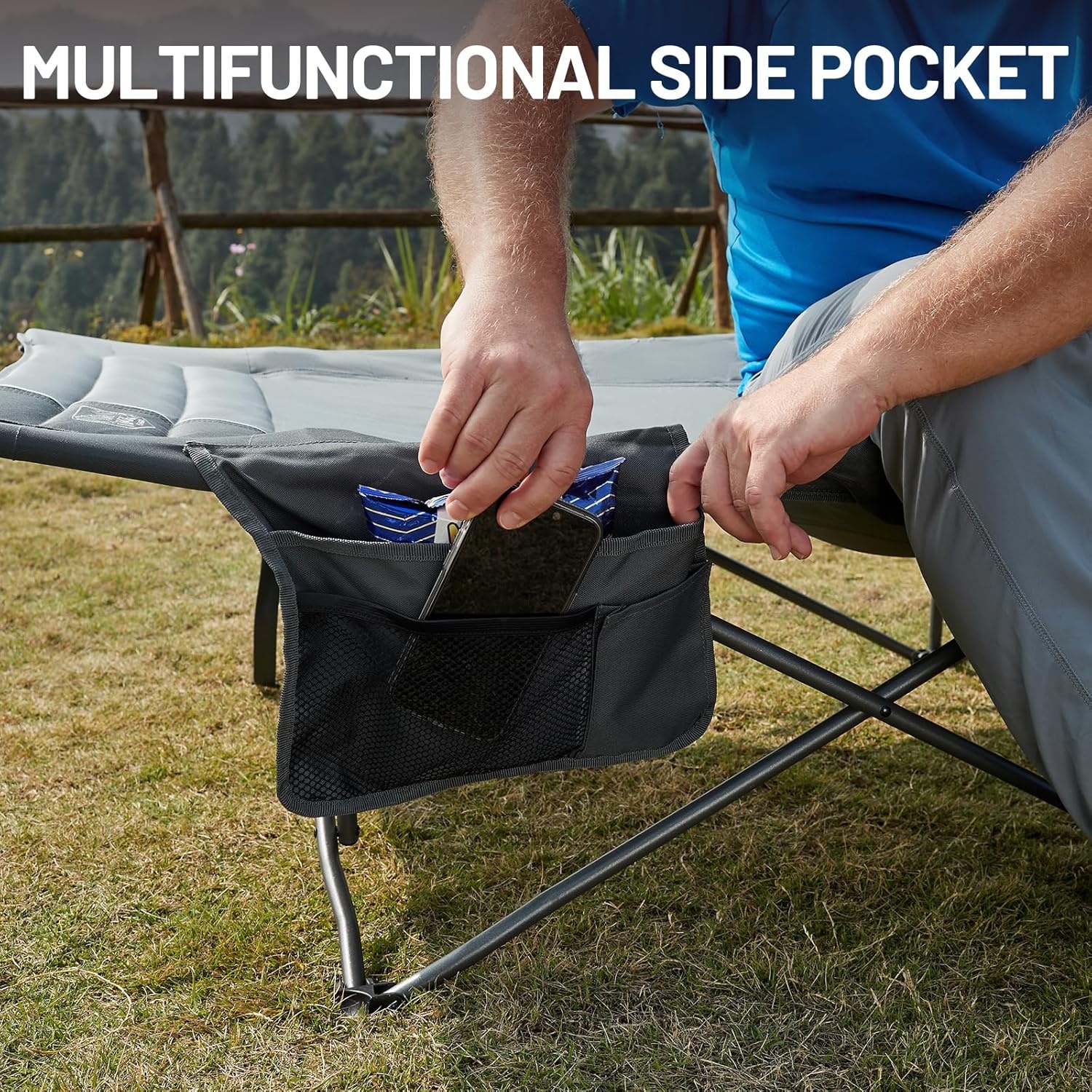 image:imageTIMBER RIDGE 325in Extra Wide Heavy Duty Camping Cot for Adult Easy Set Up Oversized Sleeping Cot with Carry Bag for Camping Travel and Outdoors Support up to 450lbs BlackGrey