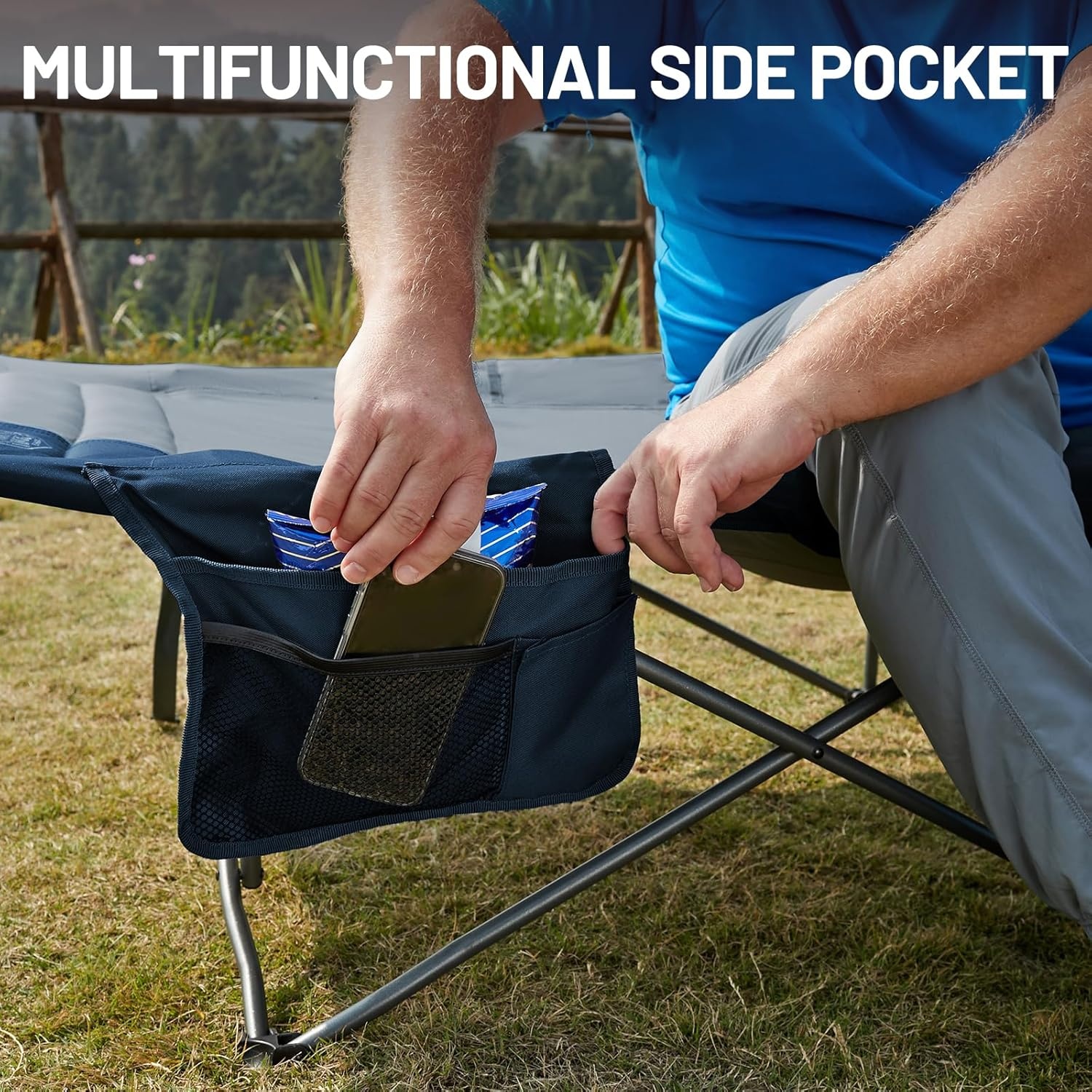 image:imageTIMBER RIDGE 325in Extra Wide Heavy Duty Camping Cot for Adult Easy Set Up Oversized Sleeping Cot with Carry Bag for Camping Travel and Outdoors Support up to 450lbs BlackBlue