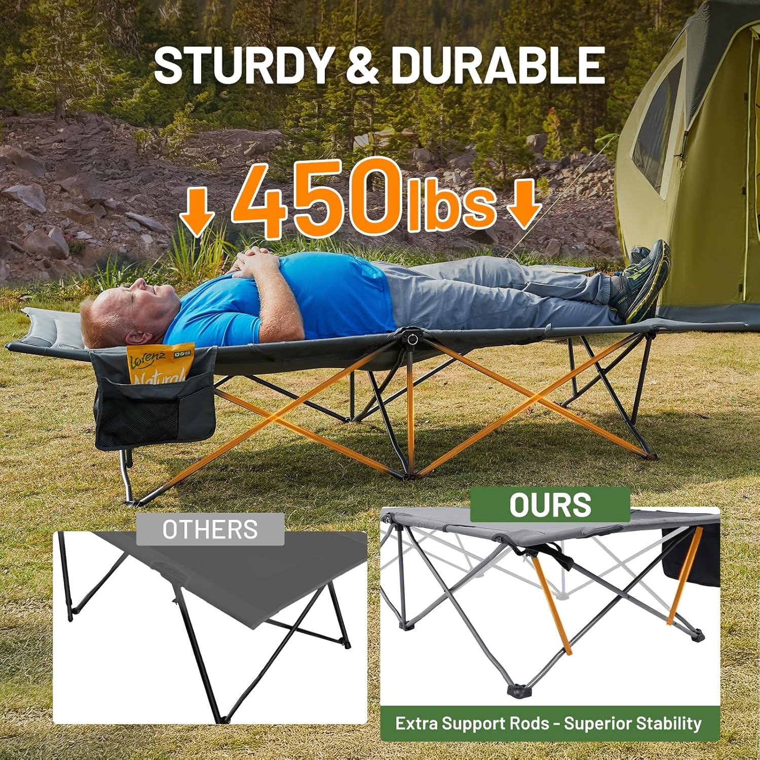 image:imageTIMBER RIDGE 325in Extra Wide Heavy Duty Camping Cot for Adult Easy Set Up Oversized Sleeping Cot with Carry Bag for Camping Travel and Outdoors Support up to 450lbs BlackGrey
