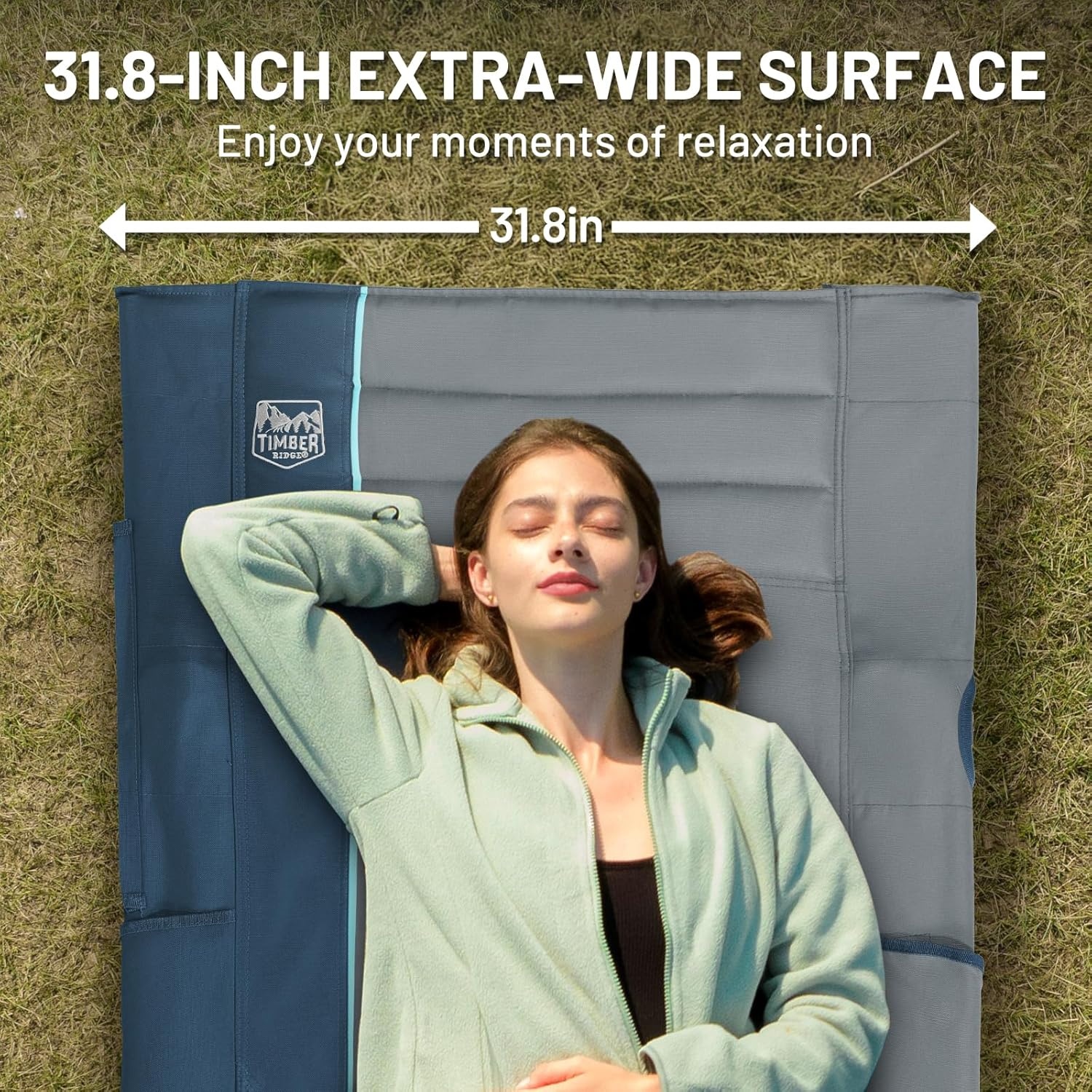 image:imageTIMBER RIDGE 325in Extra Wide Heavy Duty Camping Cot for Adult Easy Set Up Oversized Sleeping Cot with Carry Bag for Camping Travel and Outdoors Support up to 450lbs BlackBlue
