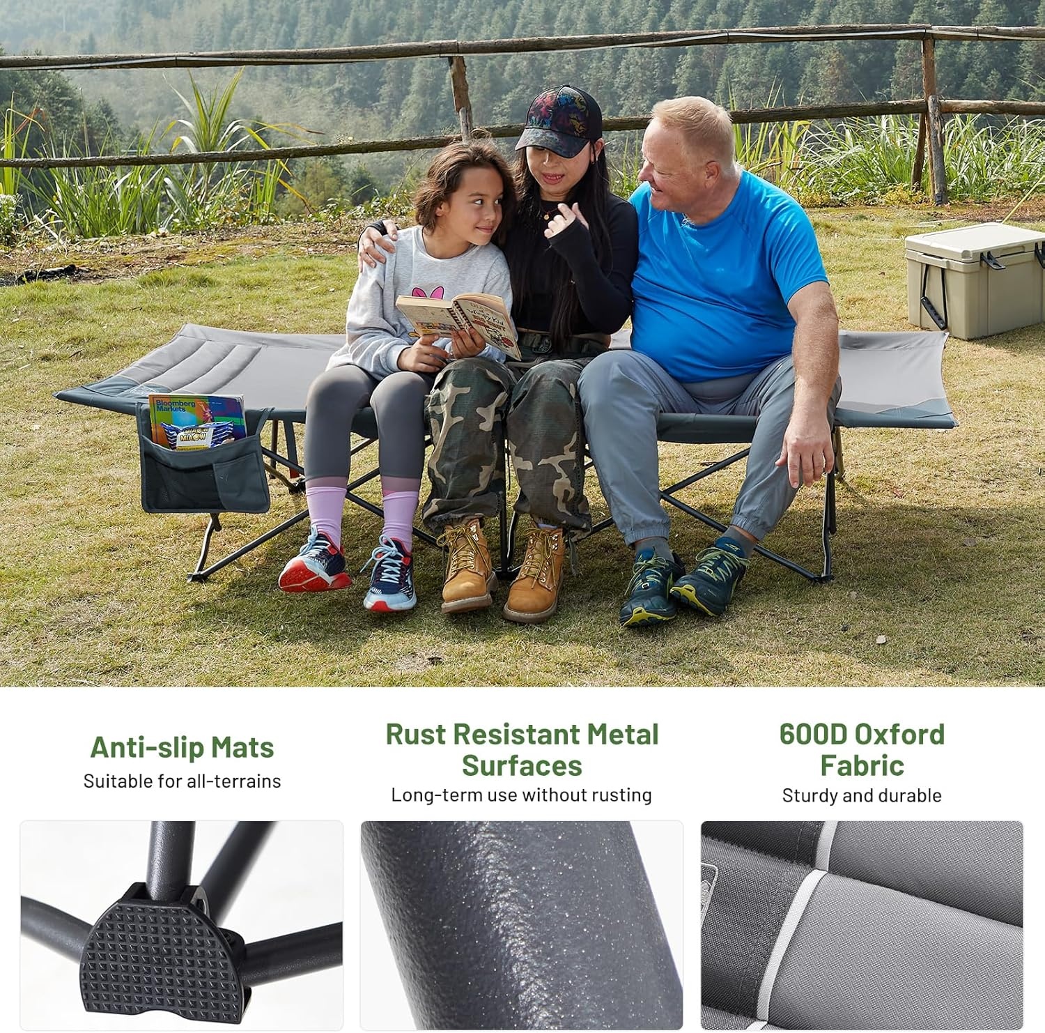 image:imageTIMBER RIDGE 325in Extra Wide Heavy Duty Camping Cot for Adult Easy Set Up Oversized Sleeping Cot with Carry Bag for Camping Travel and Outdoors Support up to 450lbs BlackGrey