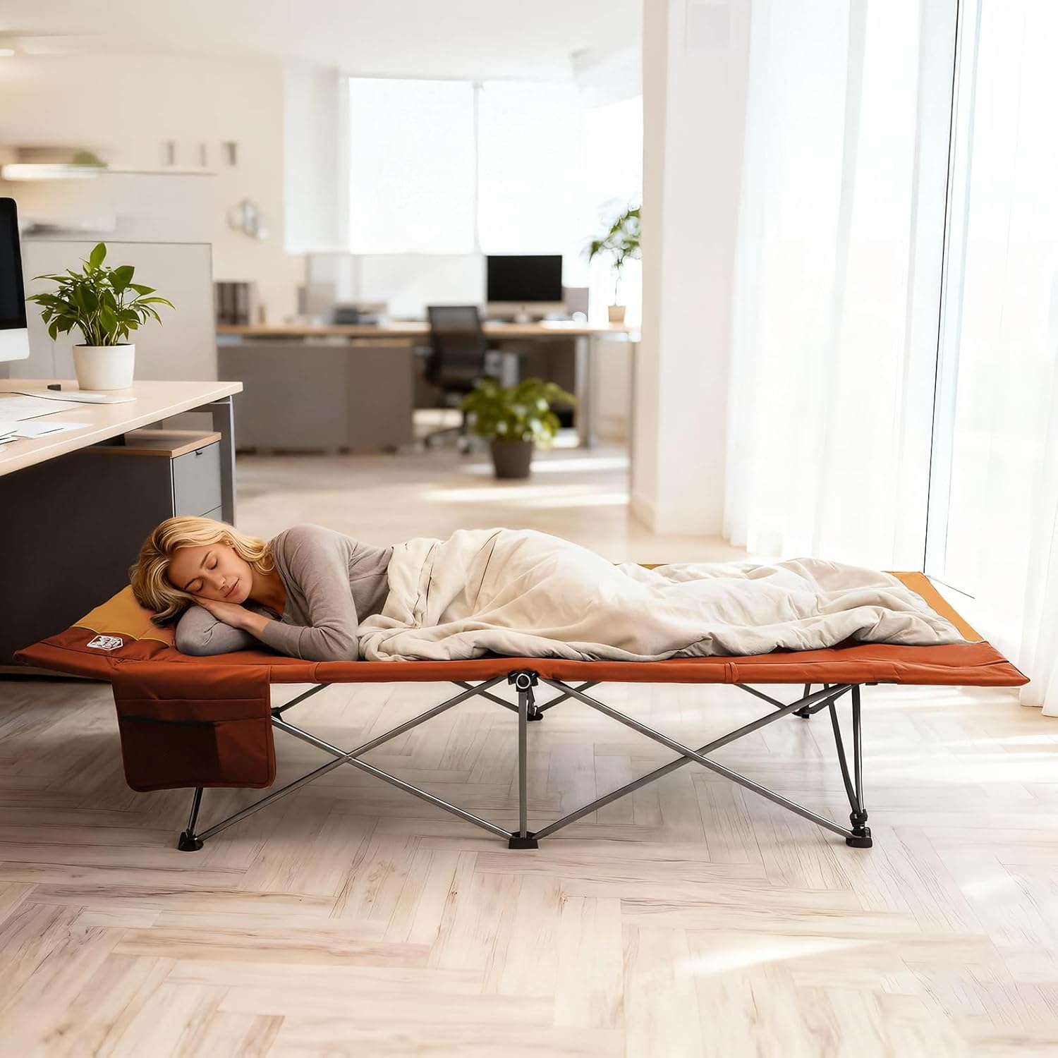 image:imageTIMBER RIDGE 325in Extra Wide Heavy Duty Camping Cot for Adult Easy Set Up Oversized Sleeping Cot with Carry Bag for Camping Travel and Outdoors Support up to 450lbs BlackOrange