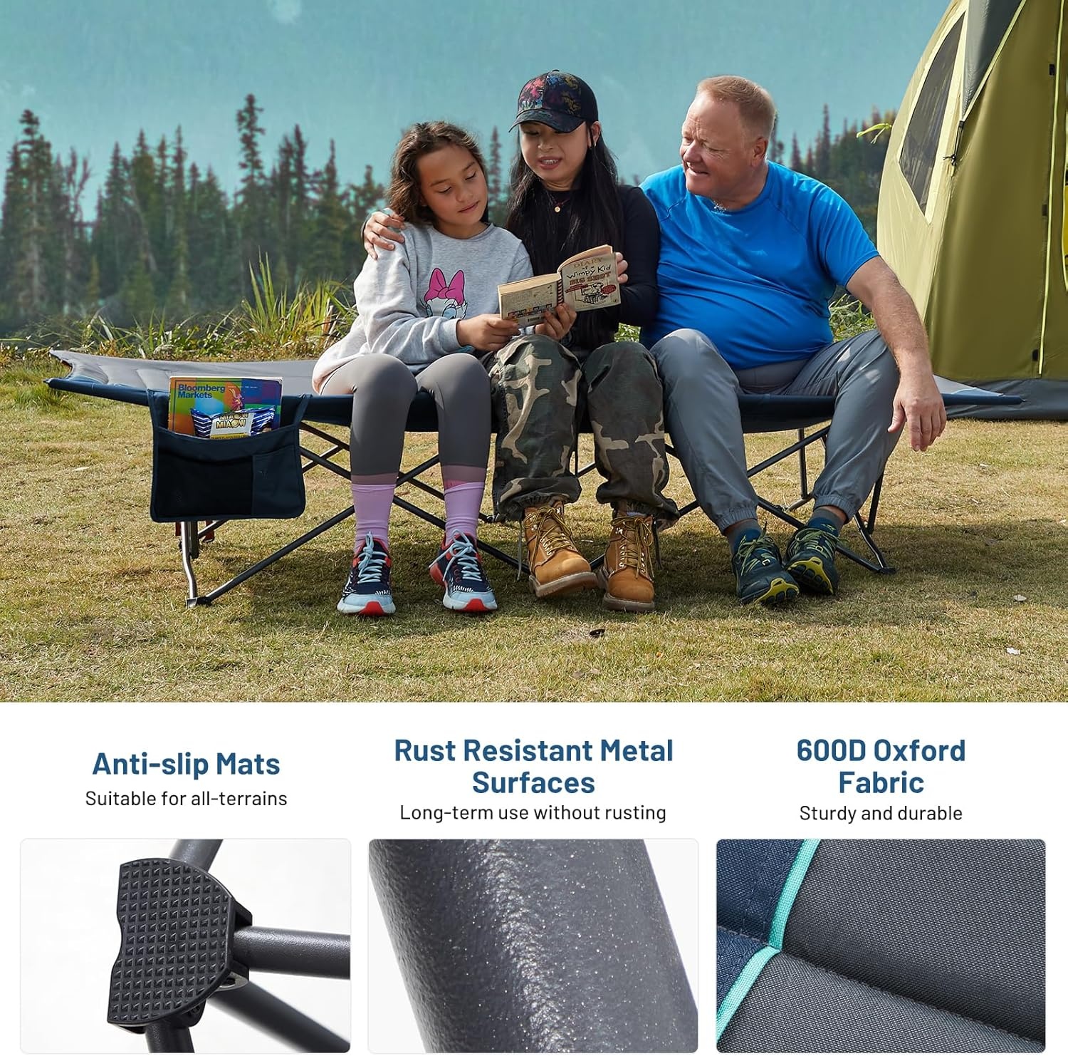 image:imageTIMBER RIDGE 325in Extra Wide Heavy Duty Camping Cot for Adult Easy Set Up Oversized Sleeping Cot with Carry Bag for Camping Travel and Outdoors Support up to 450lbs BlackBlue