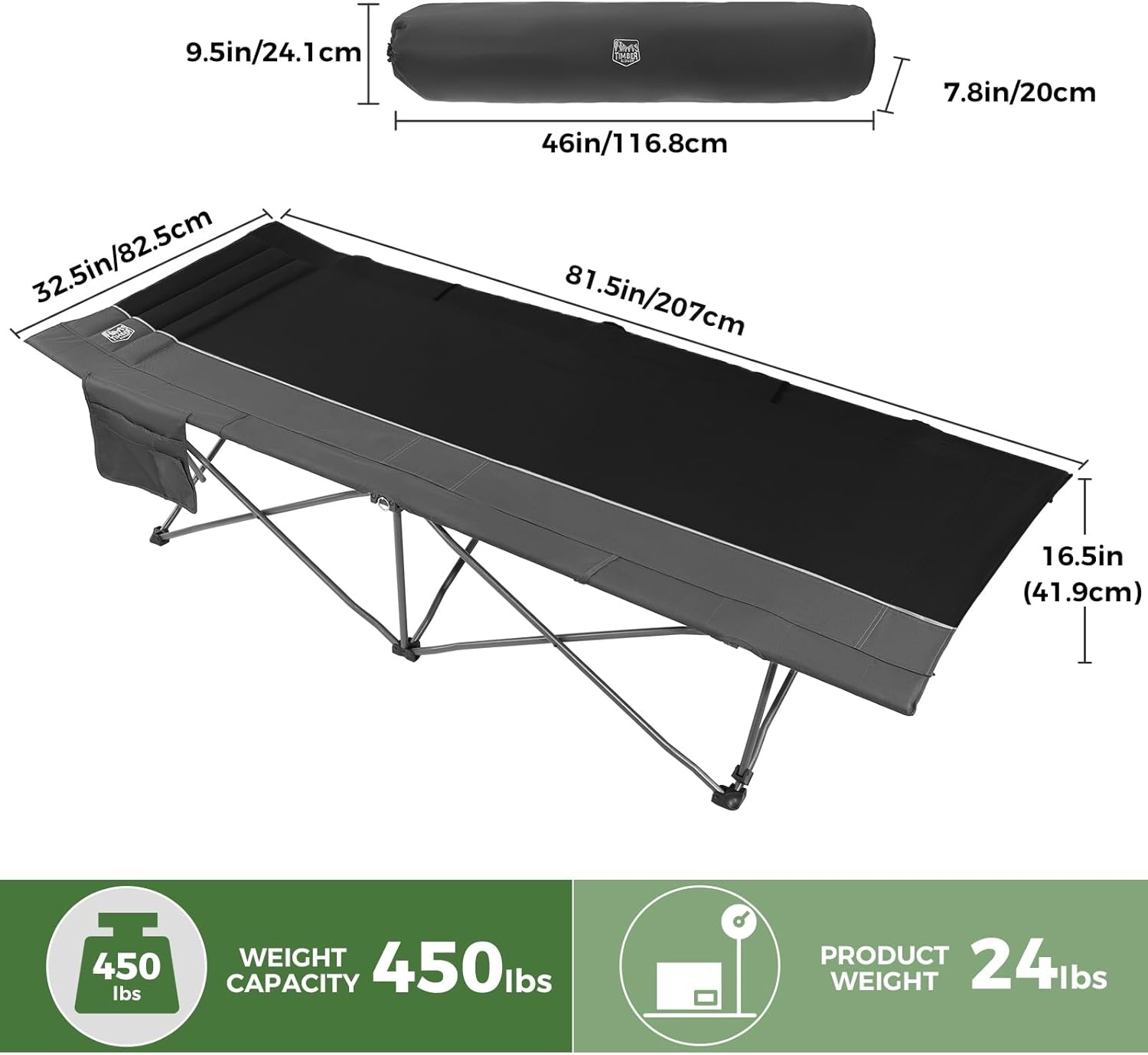 image:imageTIMBER RIDGE 325in Extra Wide Heavy Duty Camping Cot for Adult Easy Set Up Oversized Sleeping Cot with Carry Bag for Camping Travel and Outdoors Support up to 450lbs BlackBlack