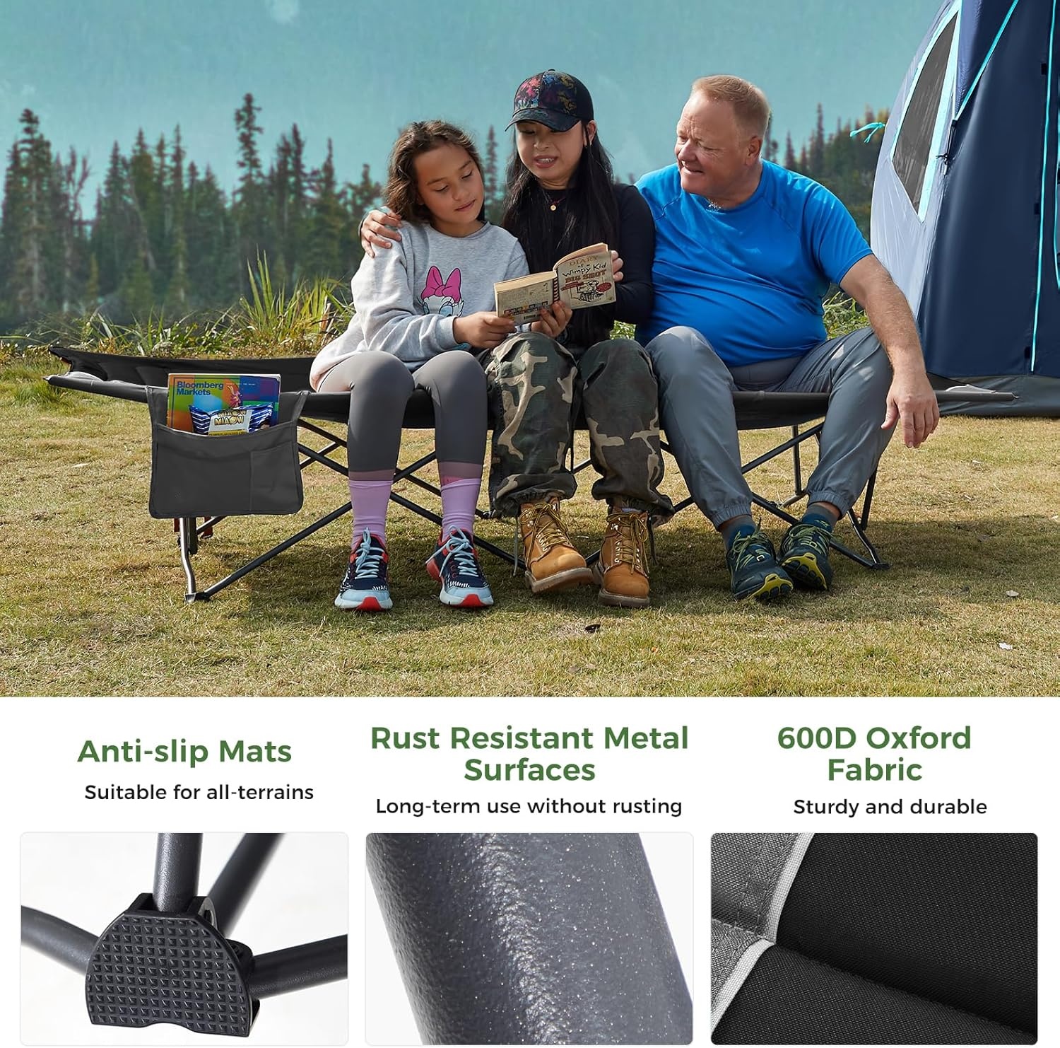 image:imageTIMBER RIDGE 325in Extra Wide Heavy Duty Camping Cot for Adult Easy Set Up Oversized Sleeping Cot with Carry Bag for Camping Travel and Outdoors Support up to 450lbs BlackBlack