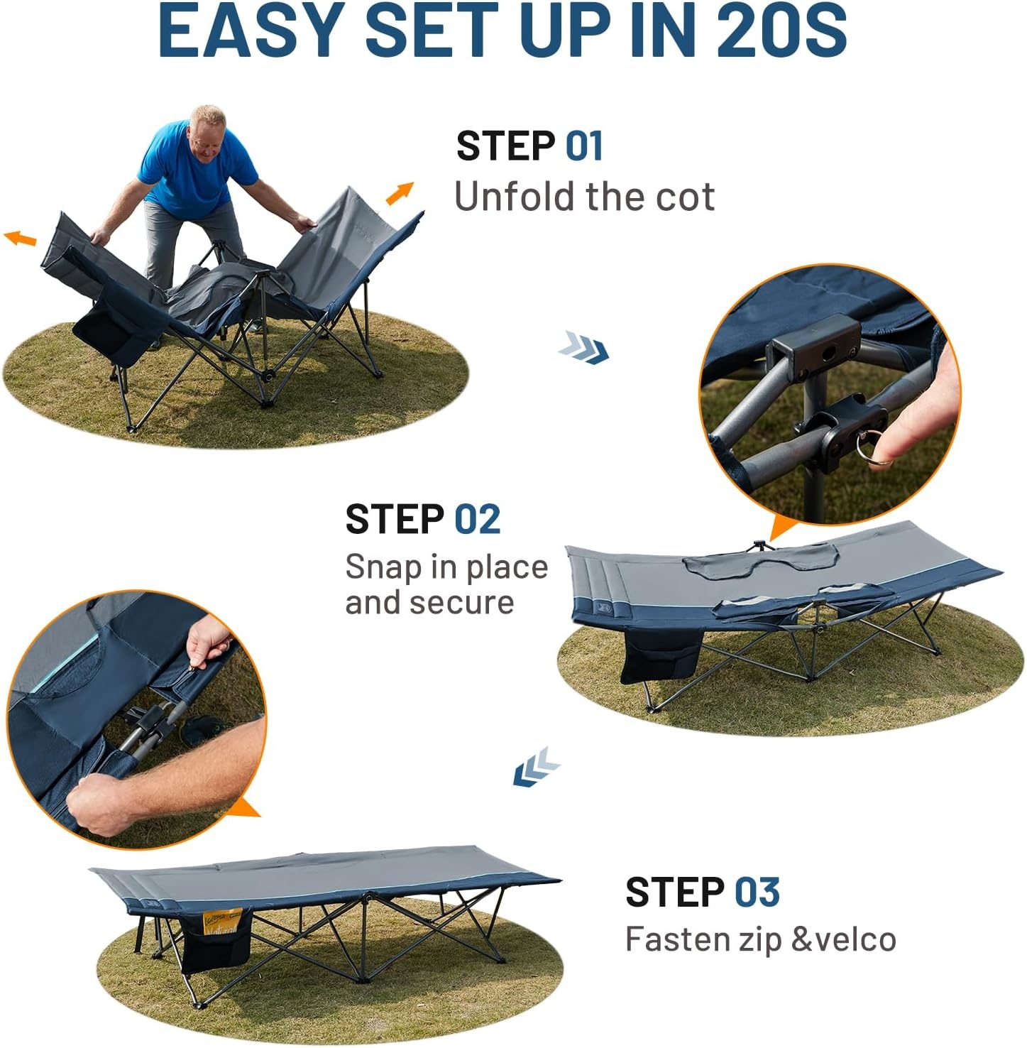 image:imageTIMBER RIDGE 325in Extra Wide Heavy Duty Camping Cot for Adult Easy Set Up Oversized Sleeping Cot with Carry Bag for Camping Travel and Outdoors Support up to 450lbs BlackBlue
