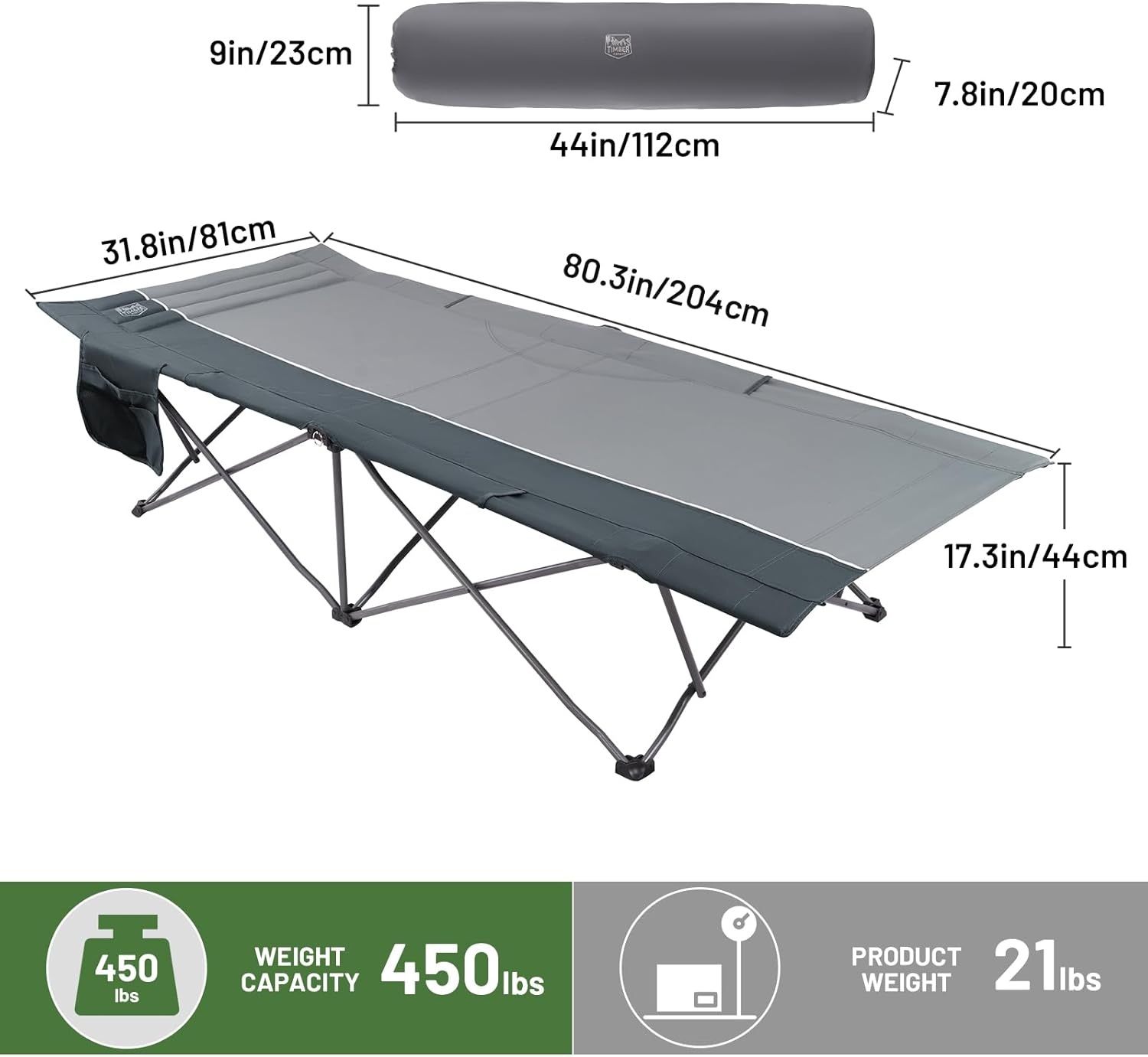 image:imageTIMBER RIDGE 325in Extra Wide Heavy Duty Camping Cot for Adult Easy Set Up Oversized Sleeping Cot with Carry Bag for Camping Travel and Outdoors Support up to 450lbs BlackGrey