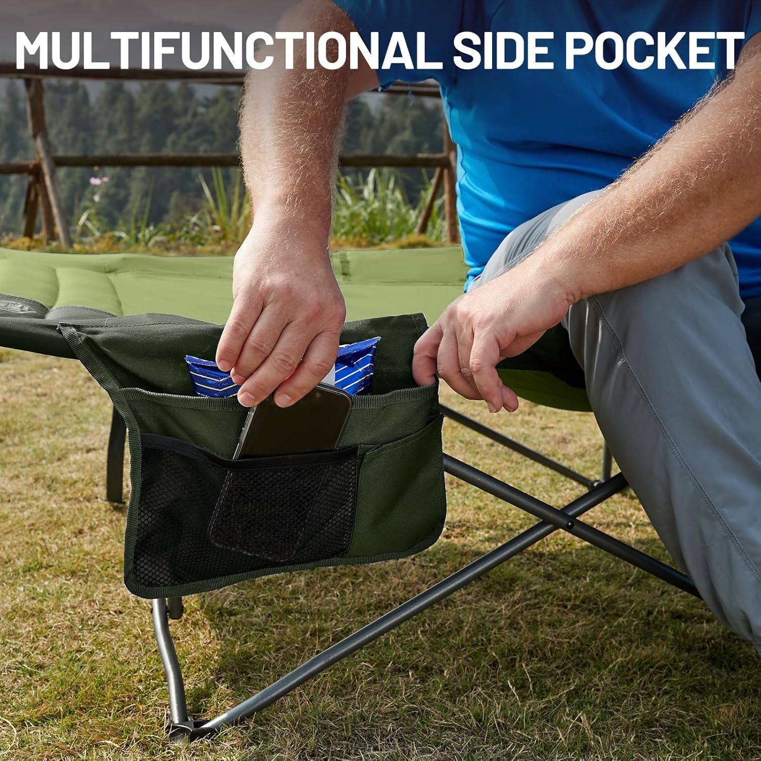 image:imageTIMBER RIDGE 325in Extra Wide Heavy Duty Camping Cot for Adult Easy Set Up Oversized Sleeping Cot with Carry Bag for Camping Travel and Outdoors Support up to 450lbs BlackGreen