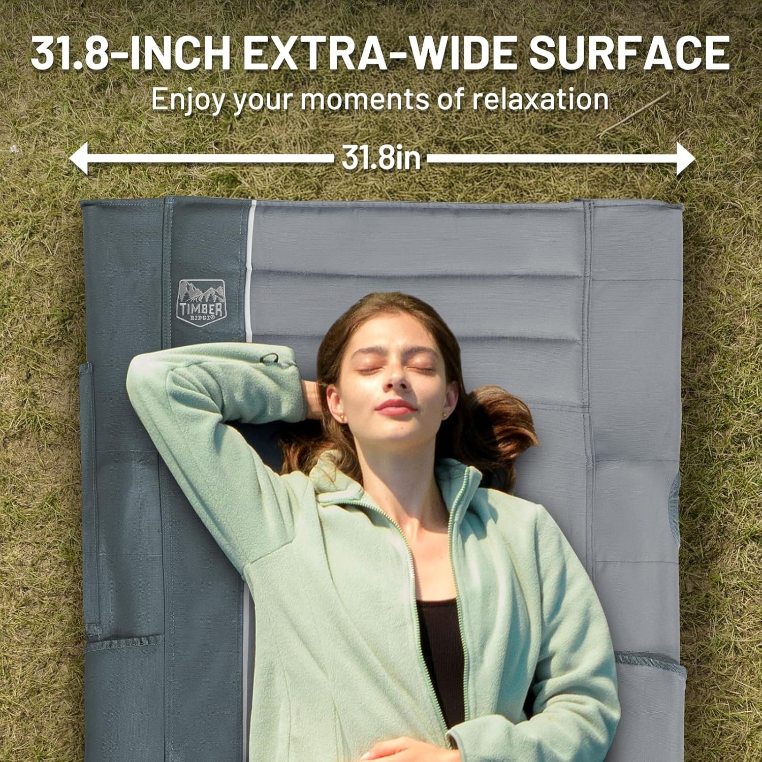 image:imageTIMBER RIDGE 325in Extra Wide Heavy Duty Camping Cot for Adult Easy Set Up Oversized Sleeping Cot with Carry Bag for Camping Travel and Outdoors Support up to 450lbs BlackGrey