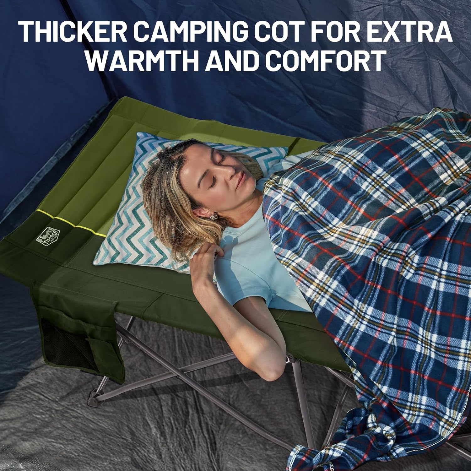 image:imageTIMBER RIDGE 325in Extra Wide Heavy Duty Camping Cot for Adult Easy Set Up Oversized Sleeping Cot with Carry Bag for Camping Travel and Outdoors Support up to 450lbs BlackGreen