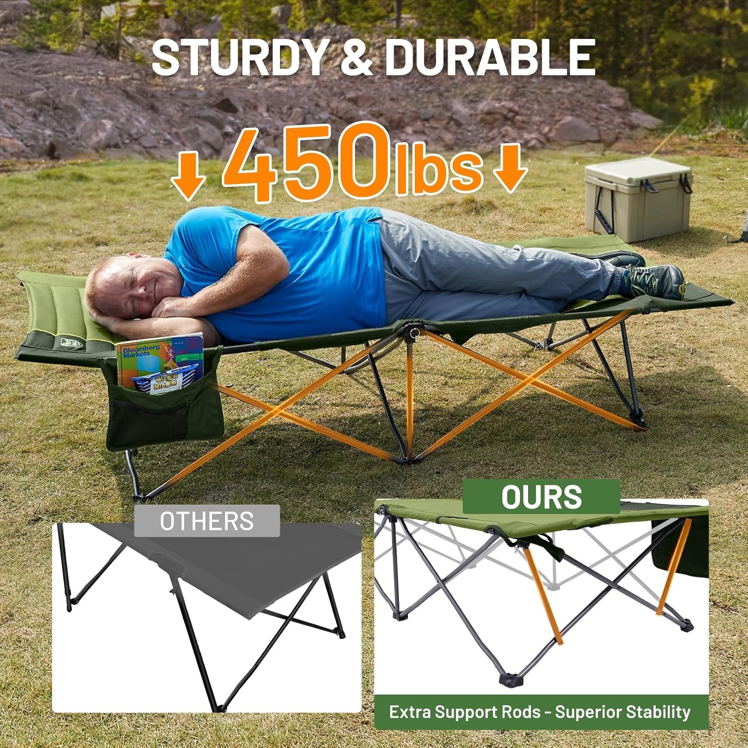 image:imageTIMBER RIDGE 325in Extra Wide Heavy Duty Camping Cot for Adult Easy Set Up Oversized Sleeping Cot with Carry Bag for Camping Travel and Outdoors Support up to 450lbs BlackGreen