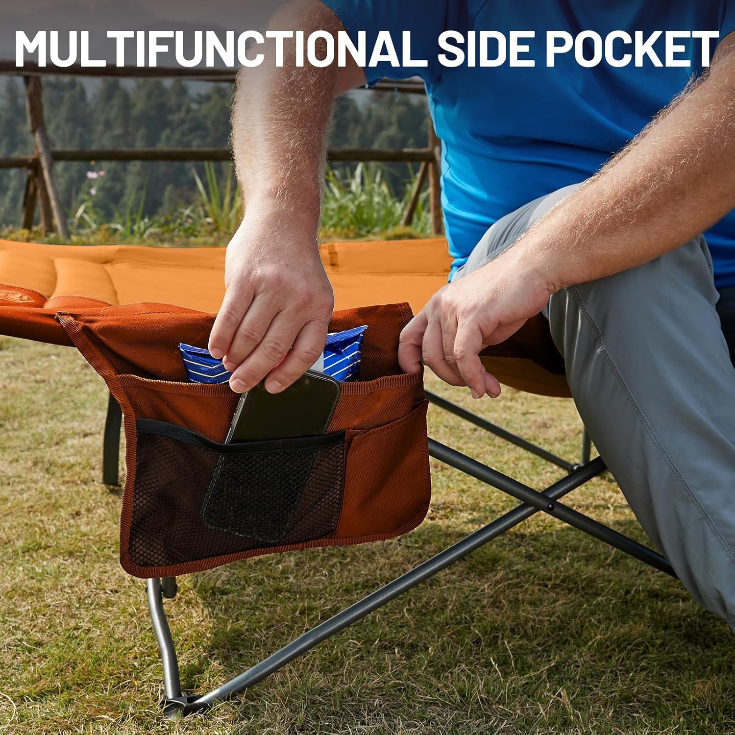 image:imageTIMBER RIDGE 325in Extra Wide Heavy Duty Camping Cot for Adult Easy Set Up Oversized Sleeping Cot with Carry Bag for Camping Travel and Outdoors Support up to 450lbs BlackOrange