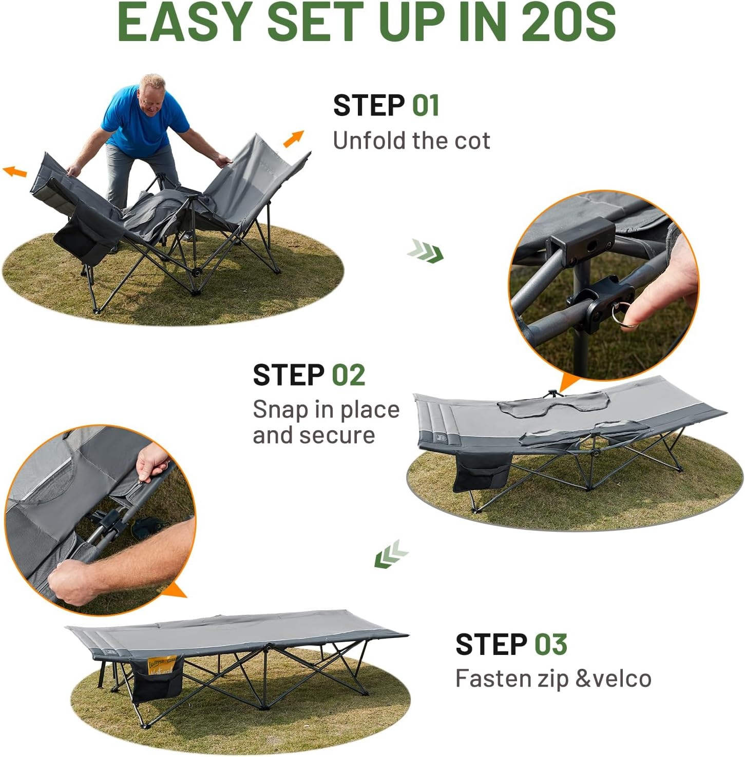 image:imageTIMBER RIDGE 325in Extra Wide Heavy Duty Camping Cot for Adult Easy Set Up Oversized Sleeping Cot with Carry Bag for Camping Travel and Outdoors Support up to 450lbs BlackGrey