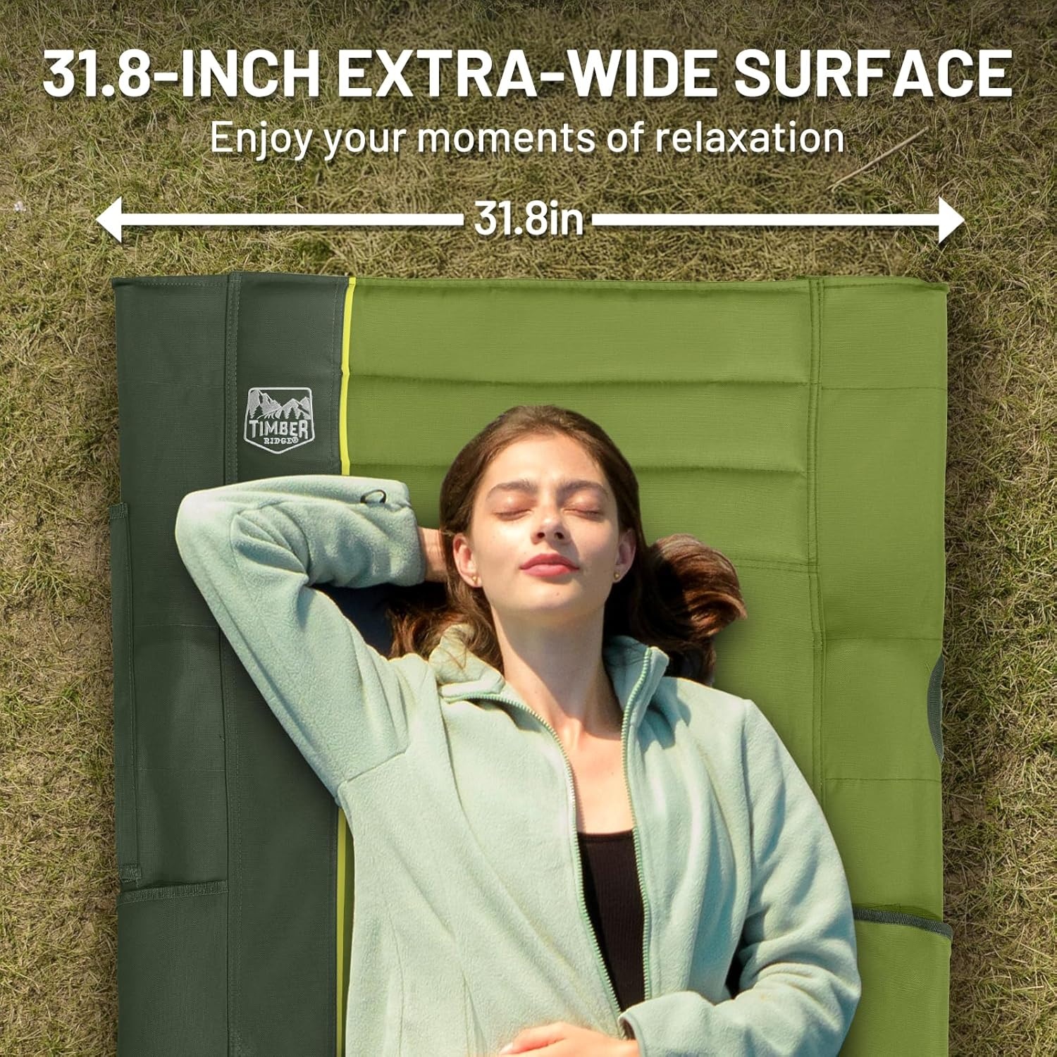image:imageTIMBER RIDGE 325in Extra Wide Heavy Duty Camping Cot for Adult Easy Set Up Oversized Sleeping Cot with Carry Bag for Camping Travel and Outdoors Support up to 450lbs BlackGreen2 Pack