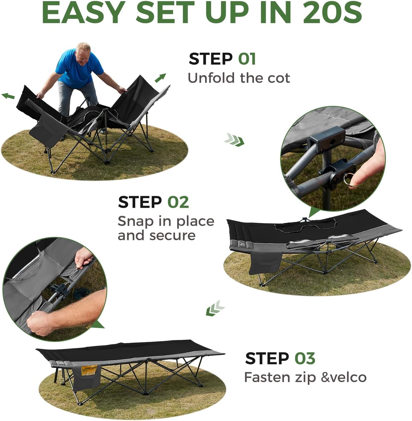 image:imageTIMBER RIDGE 325in Extra Wide Heavy Duty Camping Cot for Adult Easy Set Up Oversized Sleeping Cot with Carry Bag for Camping Travel and Outdoors Support up to 450lbs BlackBlack