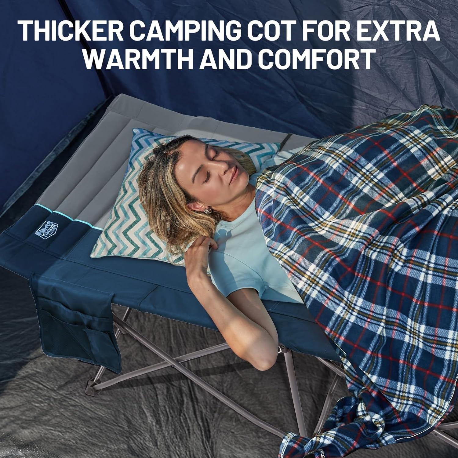 image:imageTIMBER RIDGE 325in Extra Wide Heavy Duty Camping Cot for Adult Easy Set Up Oversized Sleeping Cot with Carry Bag for Camping Travel and Outdoors Support up to 450lbs BlackBlue