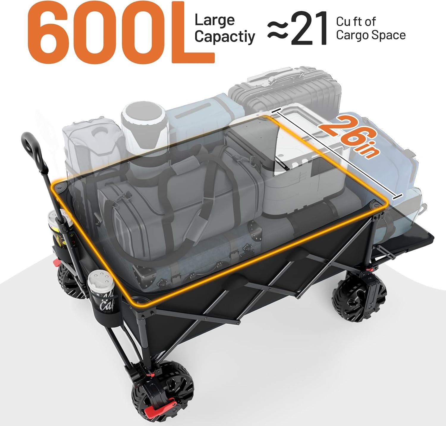 image:imageTIMBER RIDGE 600L Beast Wagon 26 W Extra Wide All Terrain Folding wBig Wheels Cargo Net amp Tailgate 400lbs Heavy Duty Portable Cart 545 L Large Collapsible Wagons for Camping Sports Dogs BlackBlack