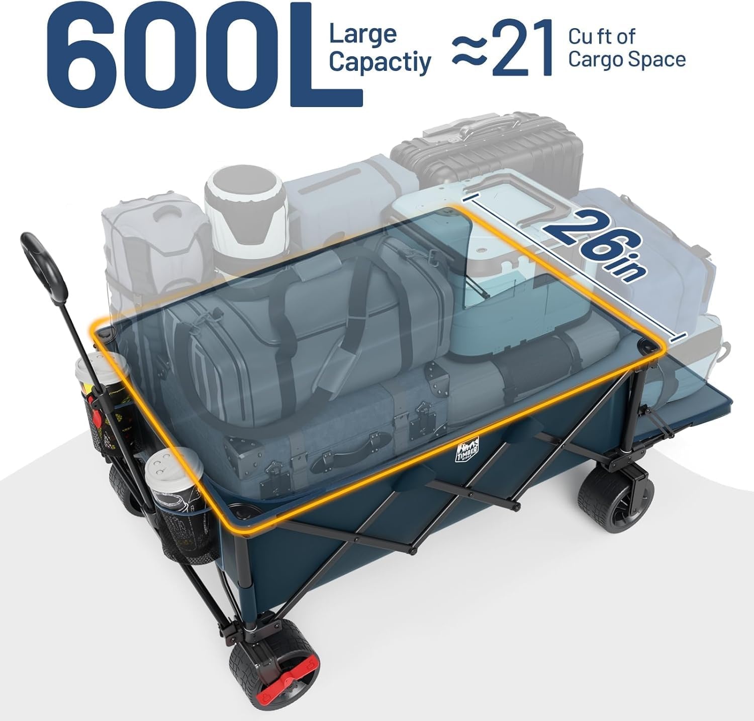 image:imageTIMBER RIDGE 600L Beast Wagon 26 W Extra Wide All Terrain Folding wBig Wheels Cargo Net amp Tailgate 400lbs Heavy Duty Portable Cart 545 L Large Collapsible Wagons for Camping Sports Dogs BlackBlue