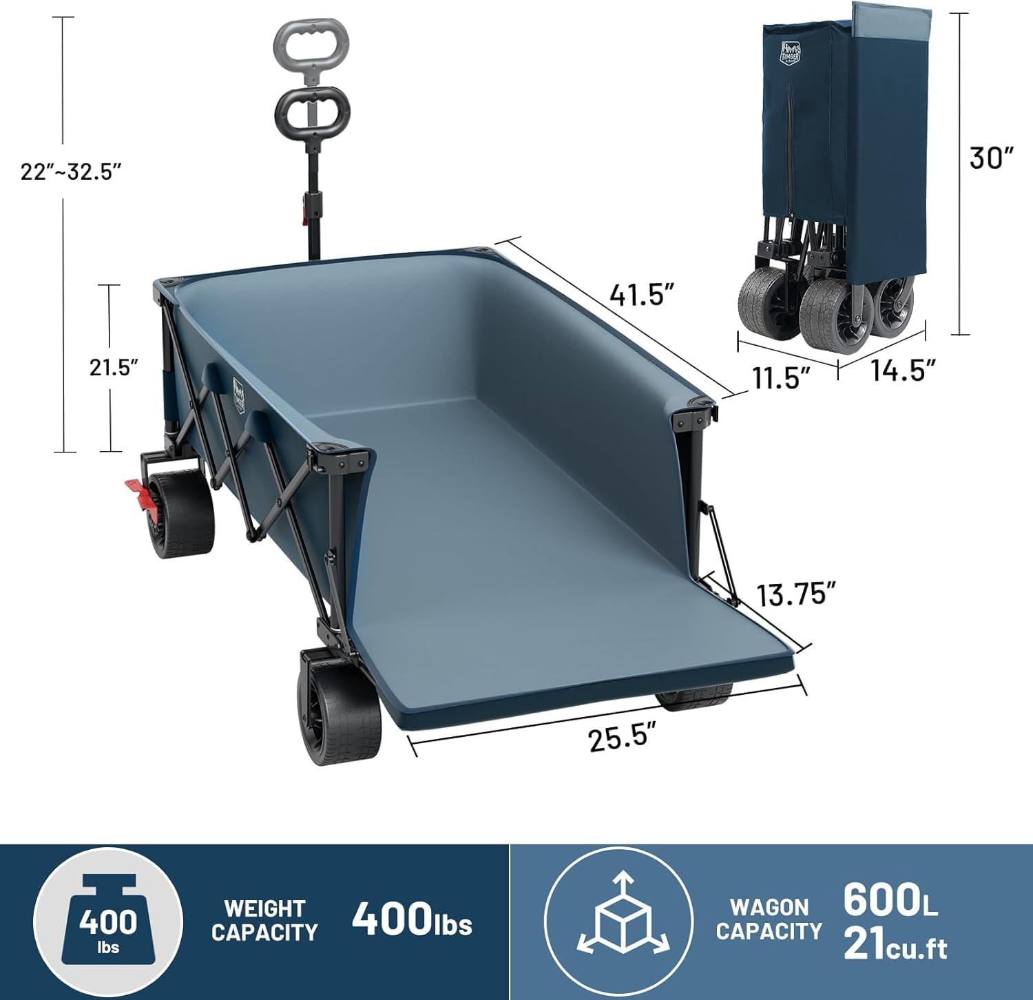 image:imageTIMBER RIDGE 600L Beast Wagon 26 W Extra Wide All Terrain Folding wBig Wheels Cargo Net amp Tailgate 400lbs Heavy Duty Portable Cart 545 L Large Collapsible Wagons for Camping Sports Dogs BlackBlue