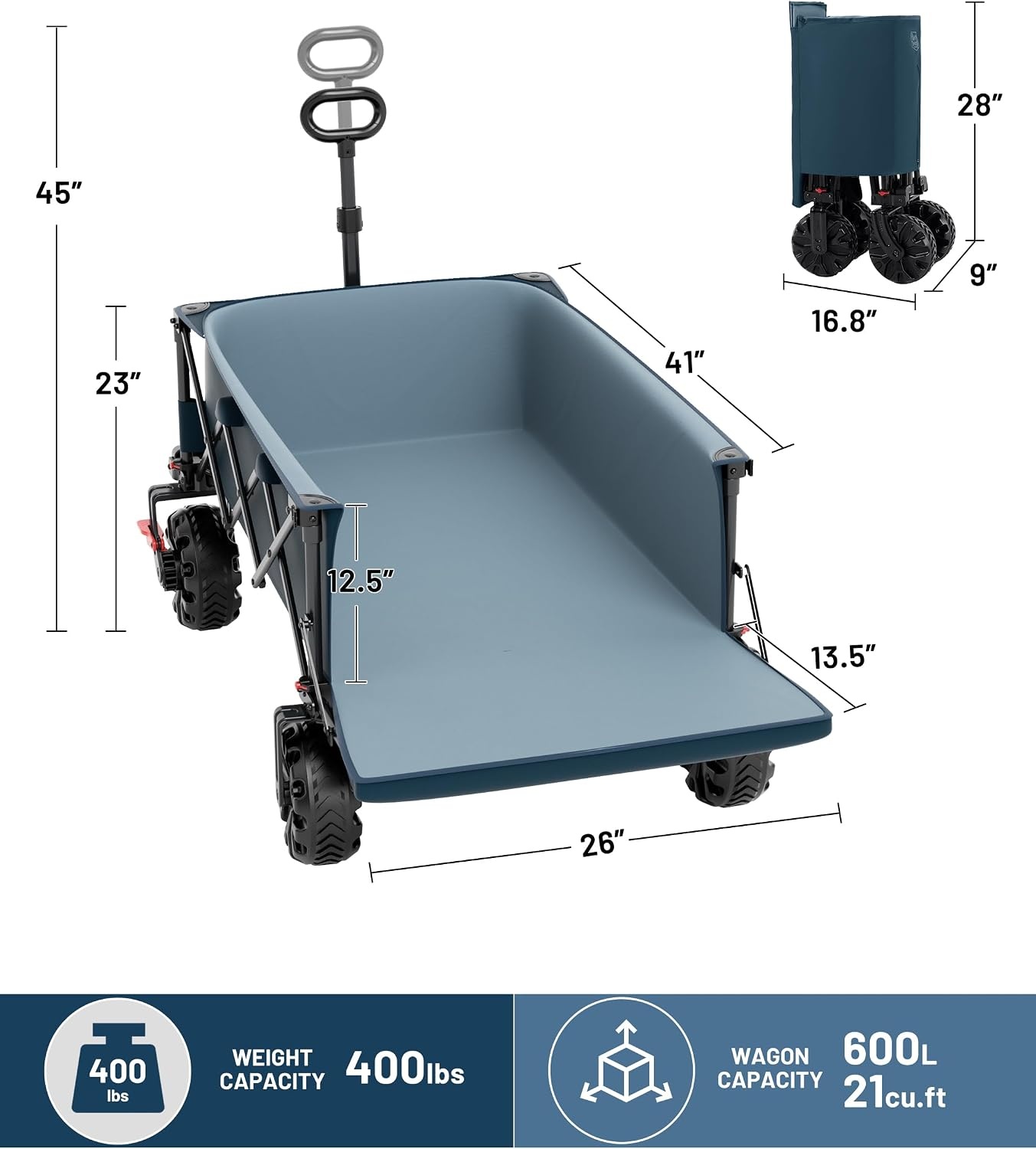 image:imageTIMBER RIDGE 600L Beast Wagon 26 W Extra Wide All Terrain Folding wBig Wheels Cargo Net amp Tailgate 400lbs Heavy Duty Portable Cart 545 L Large Collapsible Wagons for Camping Sports Dogs BlackBlue