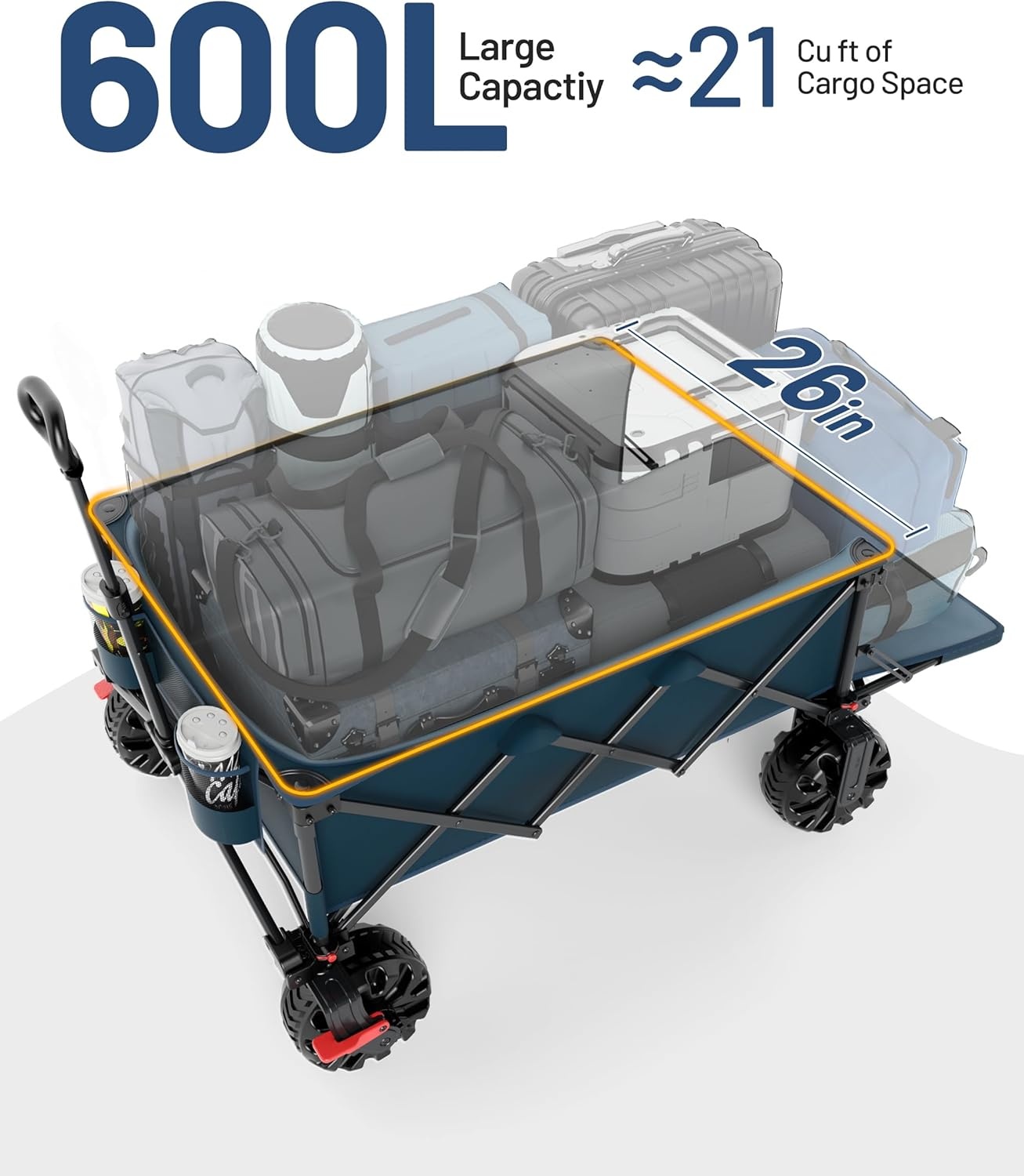 image:imageTIMBER RIDGE 600L Beast Wagon 26 W Extra Wide All Terrain Folding wBig Wheels Cargo Net amp Tailgate 400lbs Heavy Duty Portable Cart 545 L Large Collapsible Wagons for Camping Sports Dogs BlackBlue