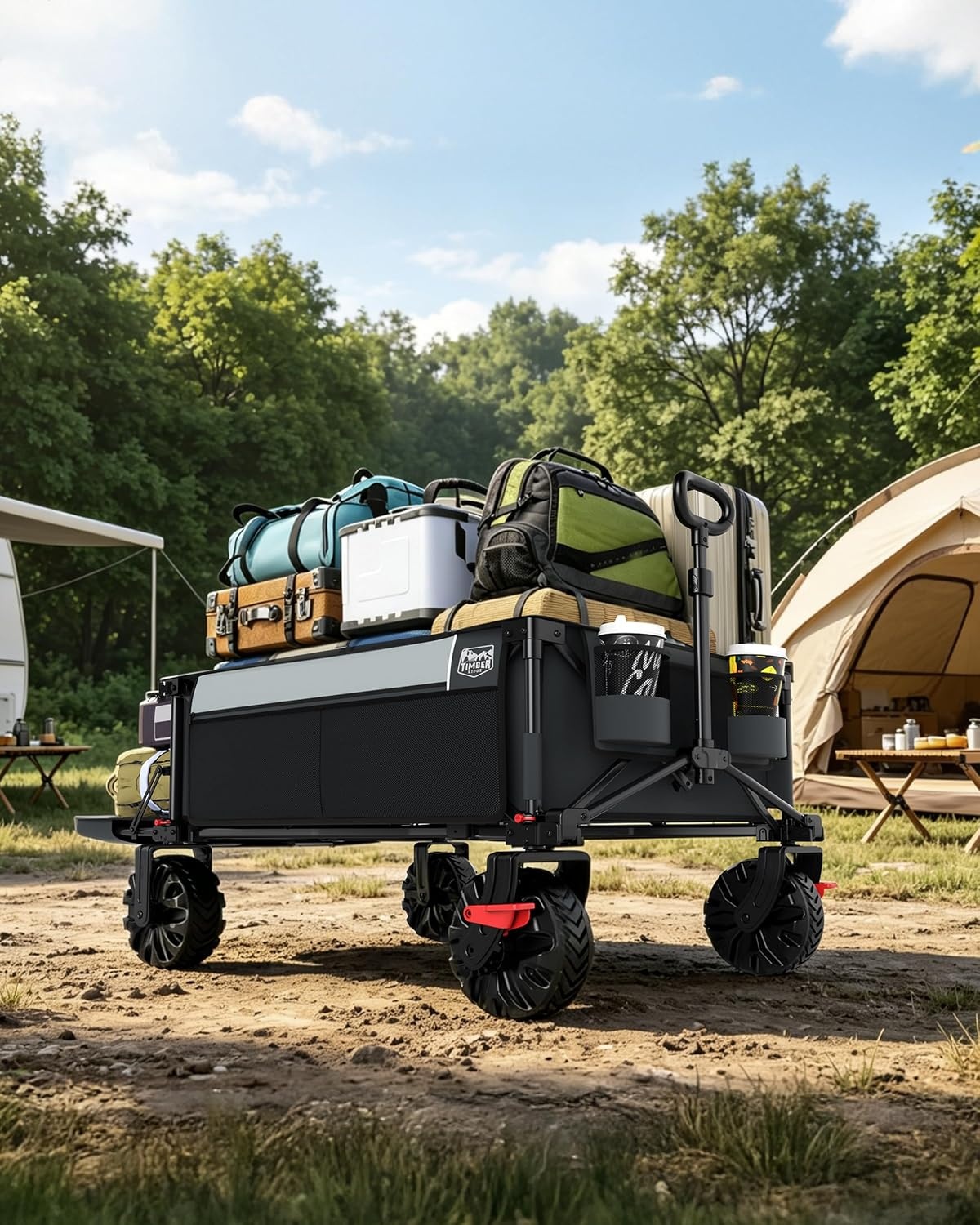 image:imageTIMBER RIDGE 600L Beast Wagon 26 W Extra Wide All Terrain Folding wBig Wheels Cargo Net amp Tailgate 400lbs Heavy Duty Portable Cart 545 L Large Collapsible Wagons for Camping Sports Dogs BlackGray
