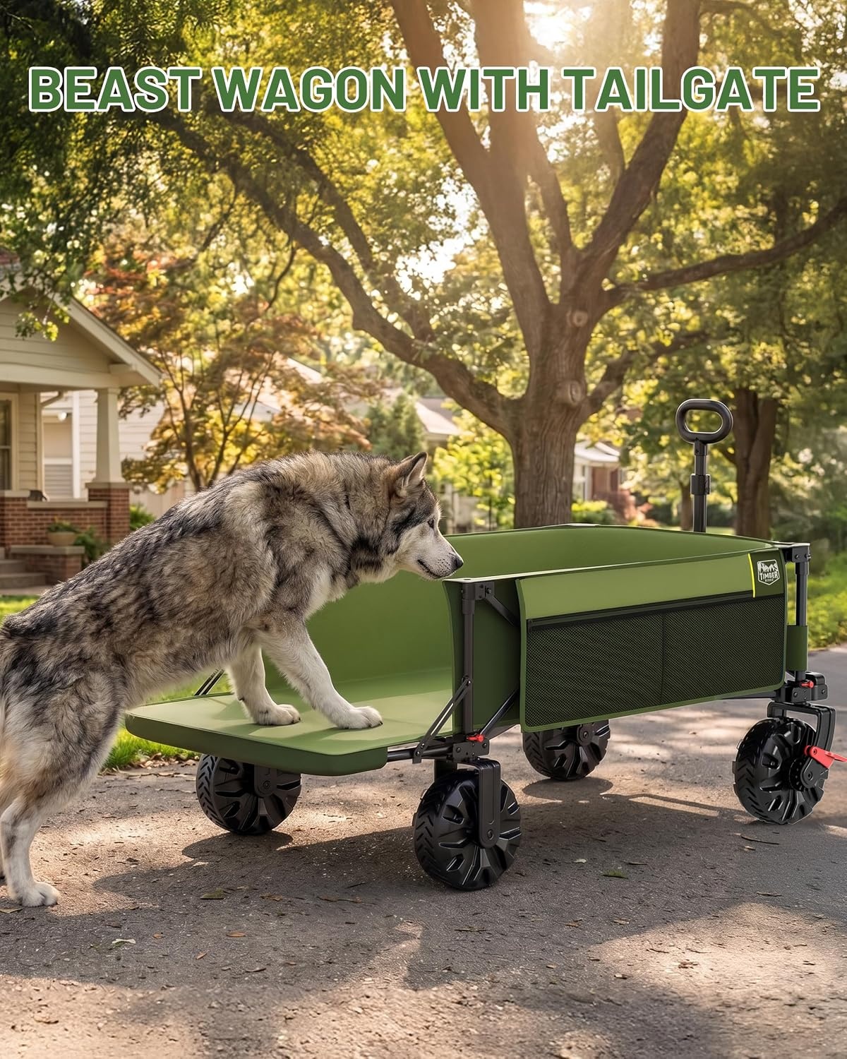 image:imageTIMBER RIDGE 600L Beast Wagon 26 W Extra Wide All Terrain Folding wBig Wheels Cargo Net amp Tailgate 400lbs Heavy Duty Portable Cart 545 L Large Collapsible Wagons for Camping Sports Dogs BlackGreen