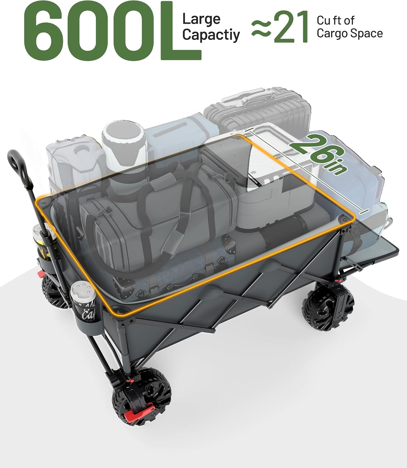 image:imageTIMBER RIDGE 600L Beast Wagon 26 W Extra Wide All Terrain Folding wBig Wheels Cargo Net amp Tailgate 400lbs Heavy Duty Portable Cart 545 L Large Collapsible Wagons for Camping Sports Dogs BlackGray