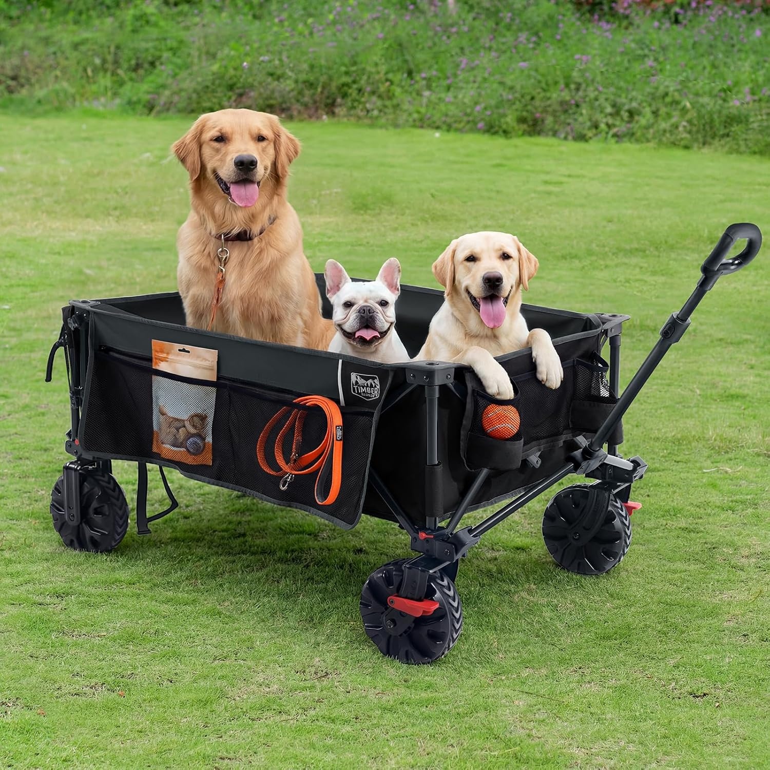 image:imageTIMBER RIDGE 600L Beast Wagon 26 W Extra Wide All Terrain Folding wBig Wheels Cargo Net amp Tailgate 400lbs Heavy Duty Portable Cart 545 L Large Collapsible Wagons for Camping Sports Dogs BlackBlack