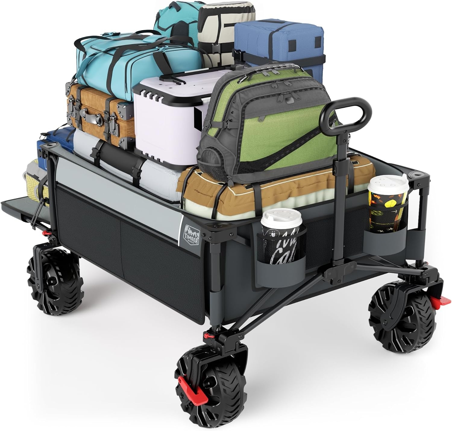 image:imageTIMBER RIDGE 600L Beast Wagon 26 W Extra Wide All Terrain Folding wBig Wheels Cargo Net amp Tailgate 400lbs Heavy Duty Portable Cart 545 L Large Collapsible Wagons for Camping Sports Dogs BlackGray