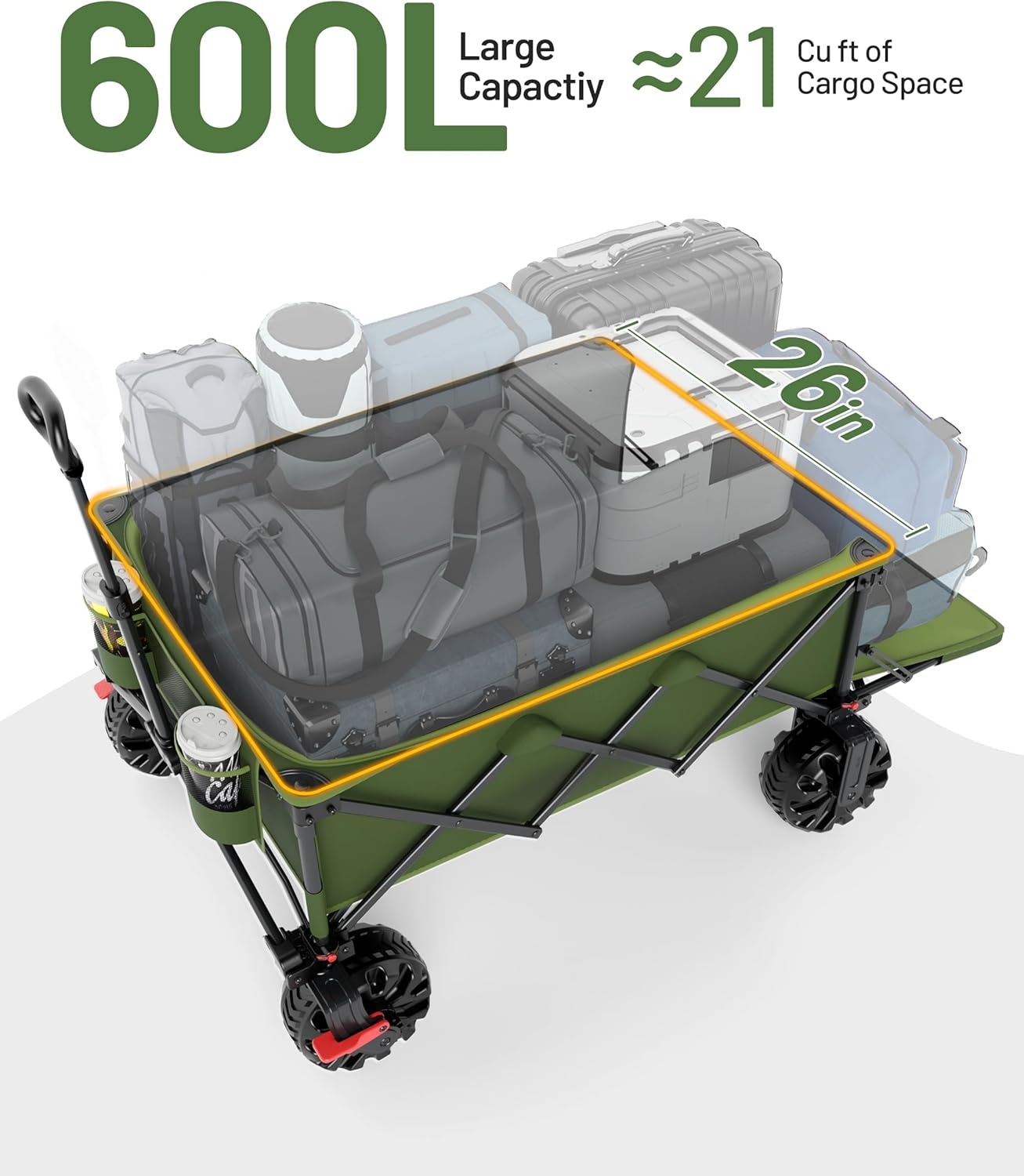 image:imageTIMBER RIDGE 600L Beast Wagon 26 W Extra Wide All Terrain Folding wBig Wheels Cargo Net amp Tailgate 400lbs Heavy Duty Portable Cart 545 L Large Collapsible Wagons for Camping Sports Dogs BlackGreen