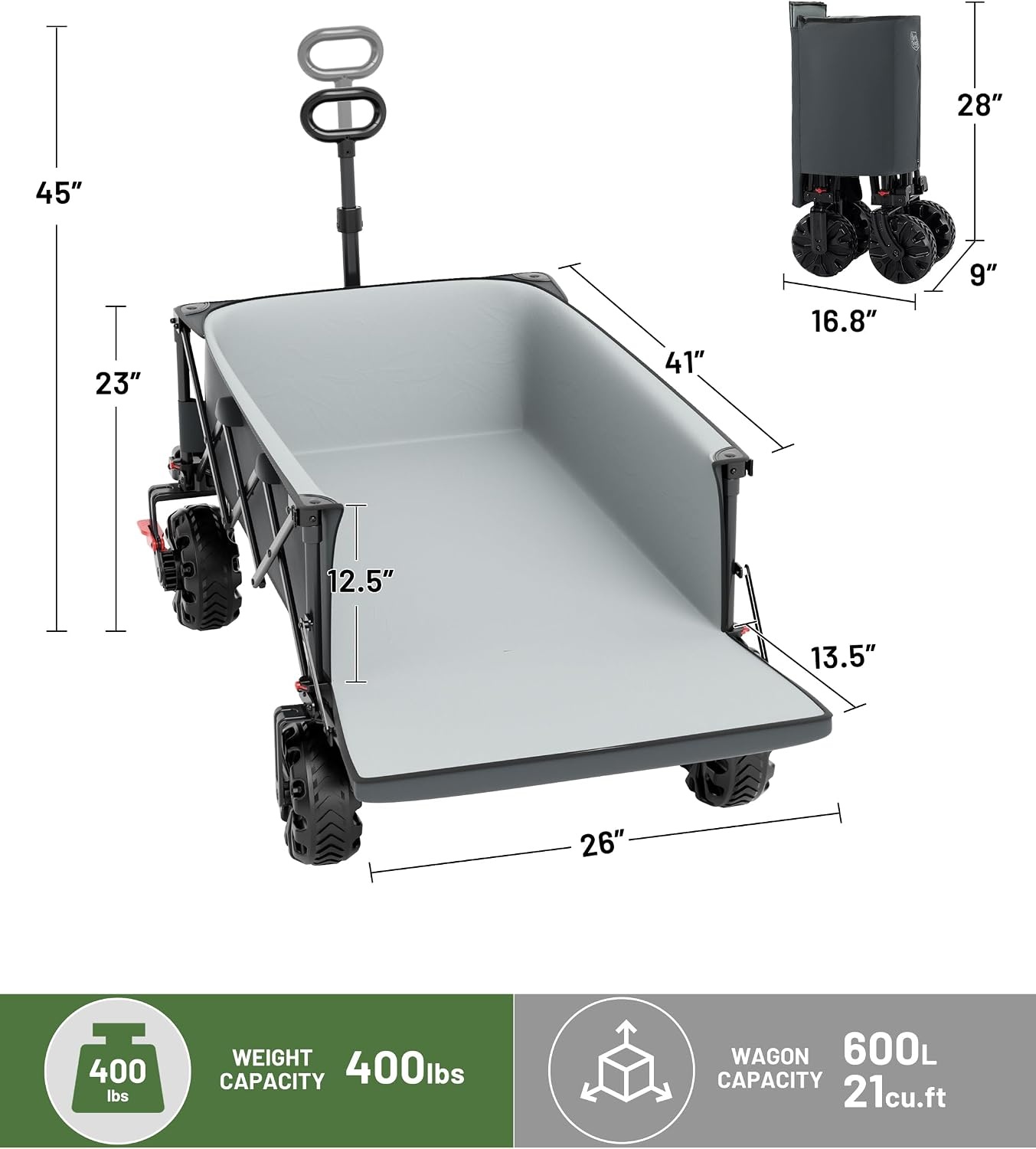 image:imageTIMBER RIDGE 600L Beast Wagon 26 W Extra Wide All Terrain Folding wBig Wheels Cargo Net amp Tailgate 400lbs Heavy Duty Portable Cart 545 L Large Collapsible Wagons for Camping Sports Dogs BlackGray