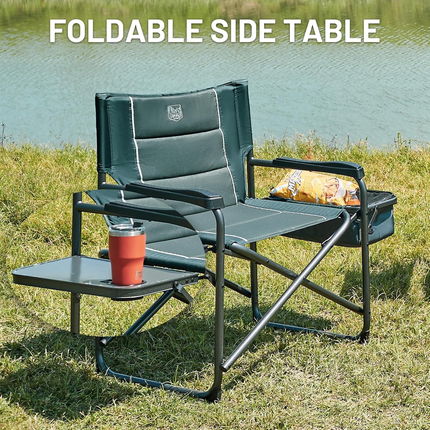 image:imageTimber Ridge XXL Oversized Directors Chair 600lbs Heavy Duty Camping Chair with Cooler Bag amp Table Portable Folding Chair with Wide Seat for Tailgating Patio Outdoor Grey 2 PackGrey1 Pack