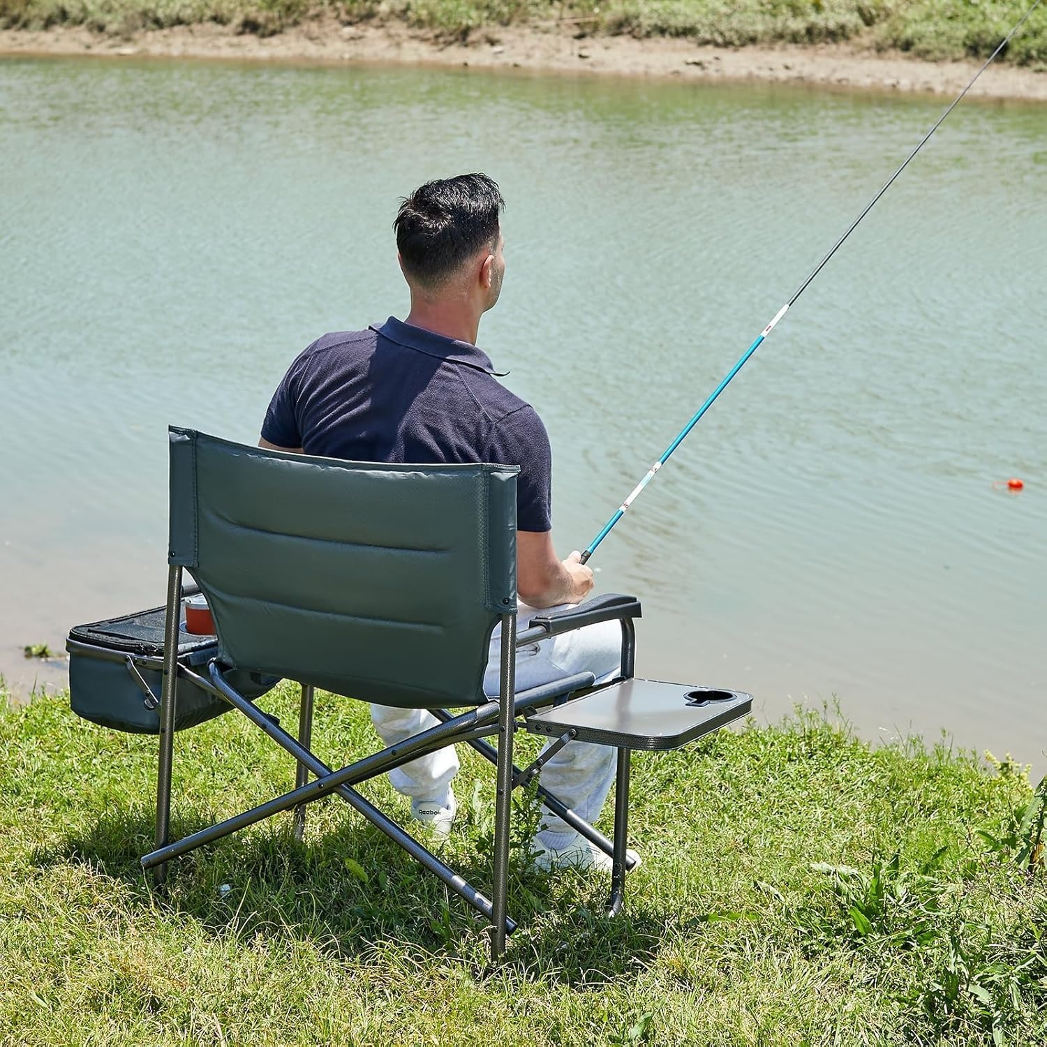 image:imageTimber Ridge XXL Oversized Directors Chair 600lbs Heavy Duty Camping Chair with Cooler Bag amp Table Portable Folding Chair with Wide Seat for Tailgating Patio Outdoor Grey 2 PackGrey2 Pack
