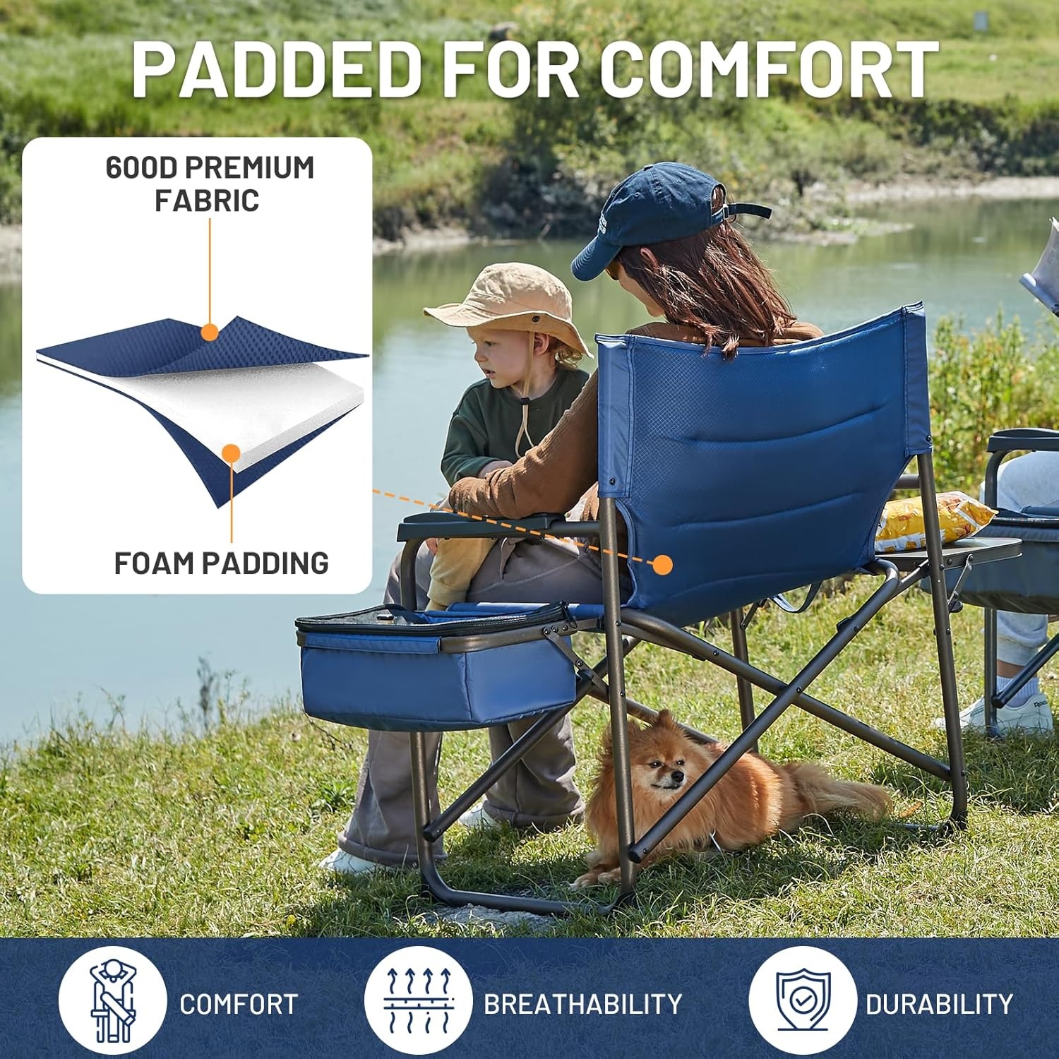 image:imageTimber Ridge XXL Oversized Directors Chair 600lbs Heavy Duty Camping Chair with Cooler Bag amp Table Portable Folding Chair with Wide Seat for Tailgating Patio Outdoor Grey 2 PackBlue1 Pack