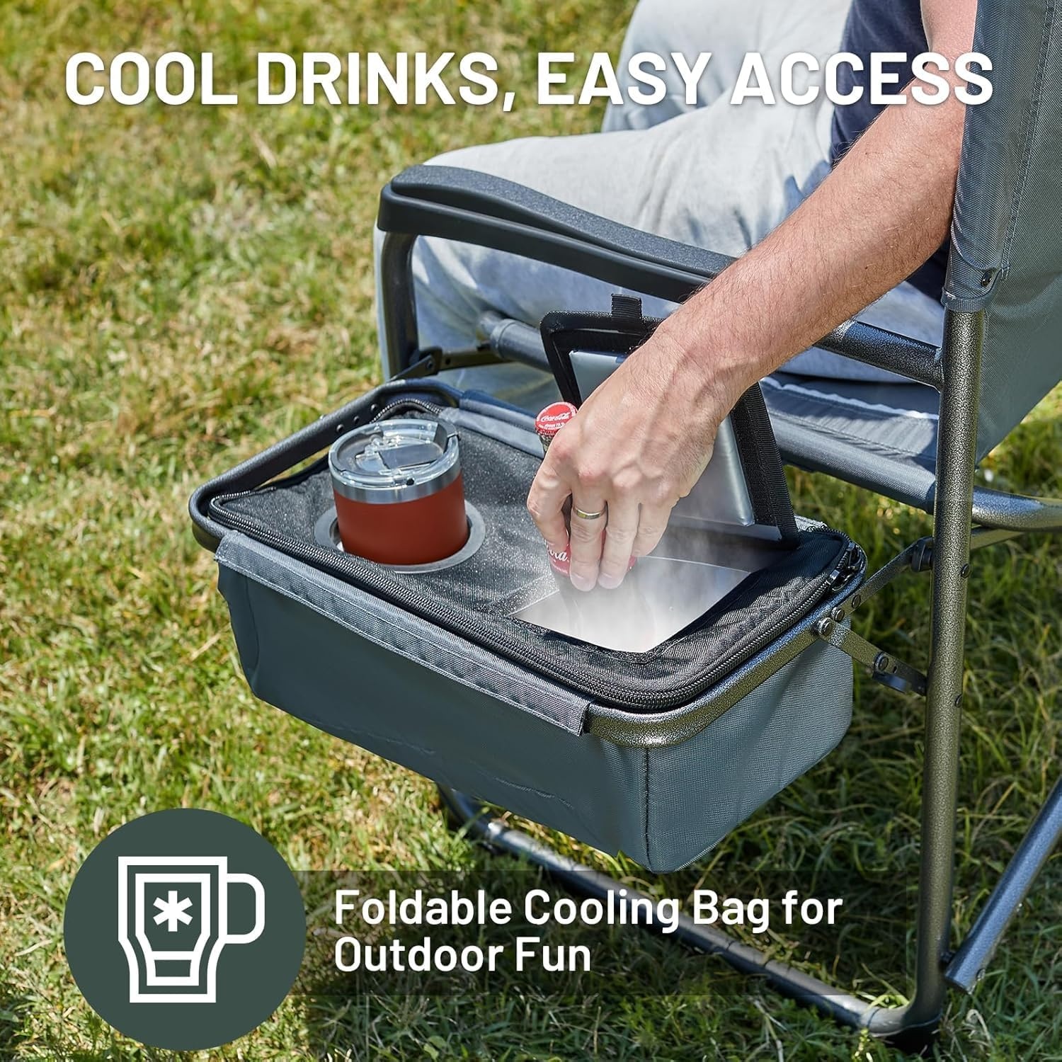 image:imageTimber Ridge XXL Oversized Directors Chair 600lbs Heavy Duty Camping Chair with Cooler Bag amp Table Portable Folding Chair with Wide Seat for Tailgating Patio Outdoor Grey 2 PackGrey2 Pack