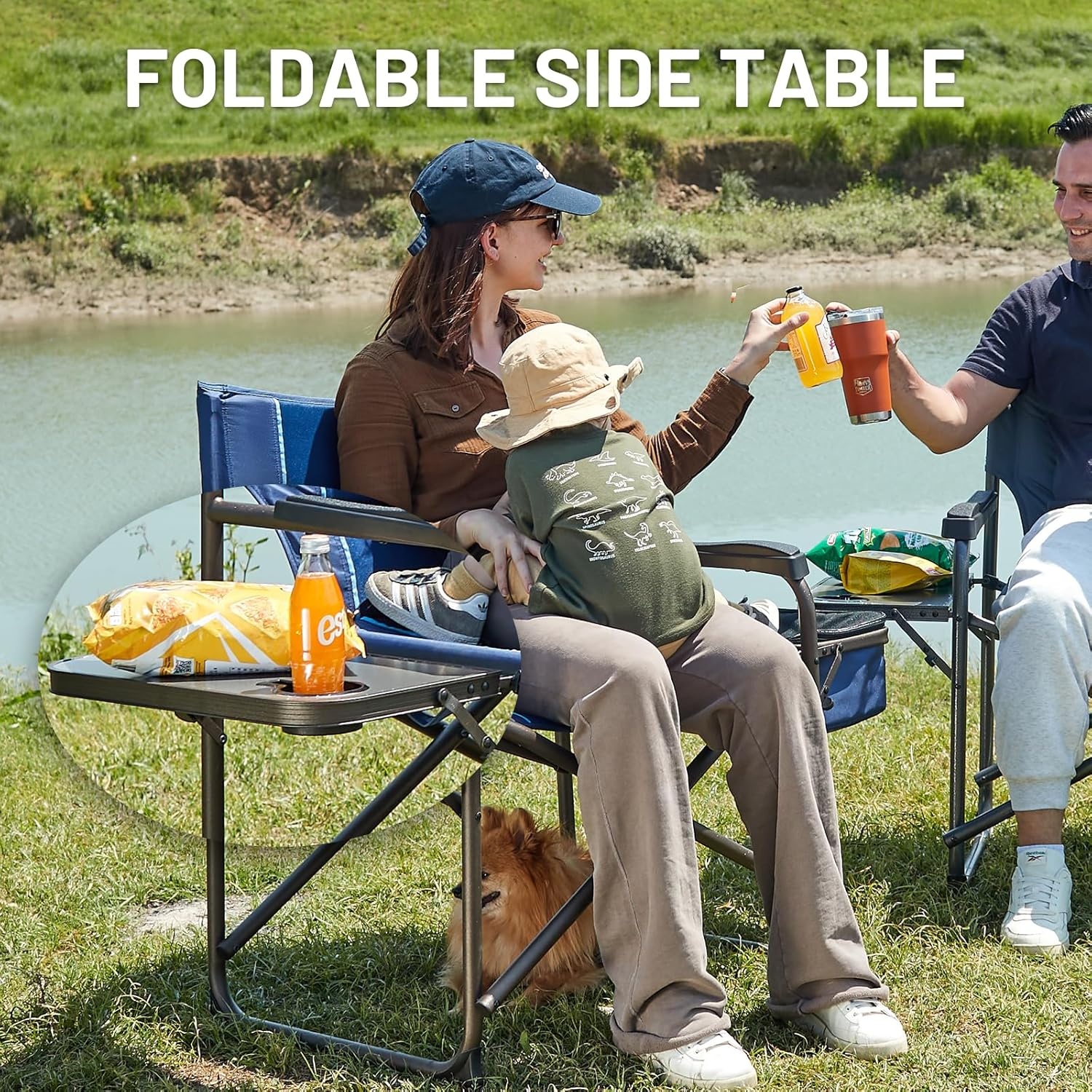 image:imageTimber Ridge XXL Oversized Directors Chair 600lbs Heavy Duty Camping Chair with Cooler Bag amp Table Portable Folding Chair with Wide Seat for Tailgating Patio Outdoor Grey 2 PackBlue1 Pack