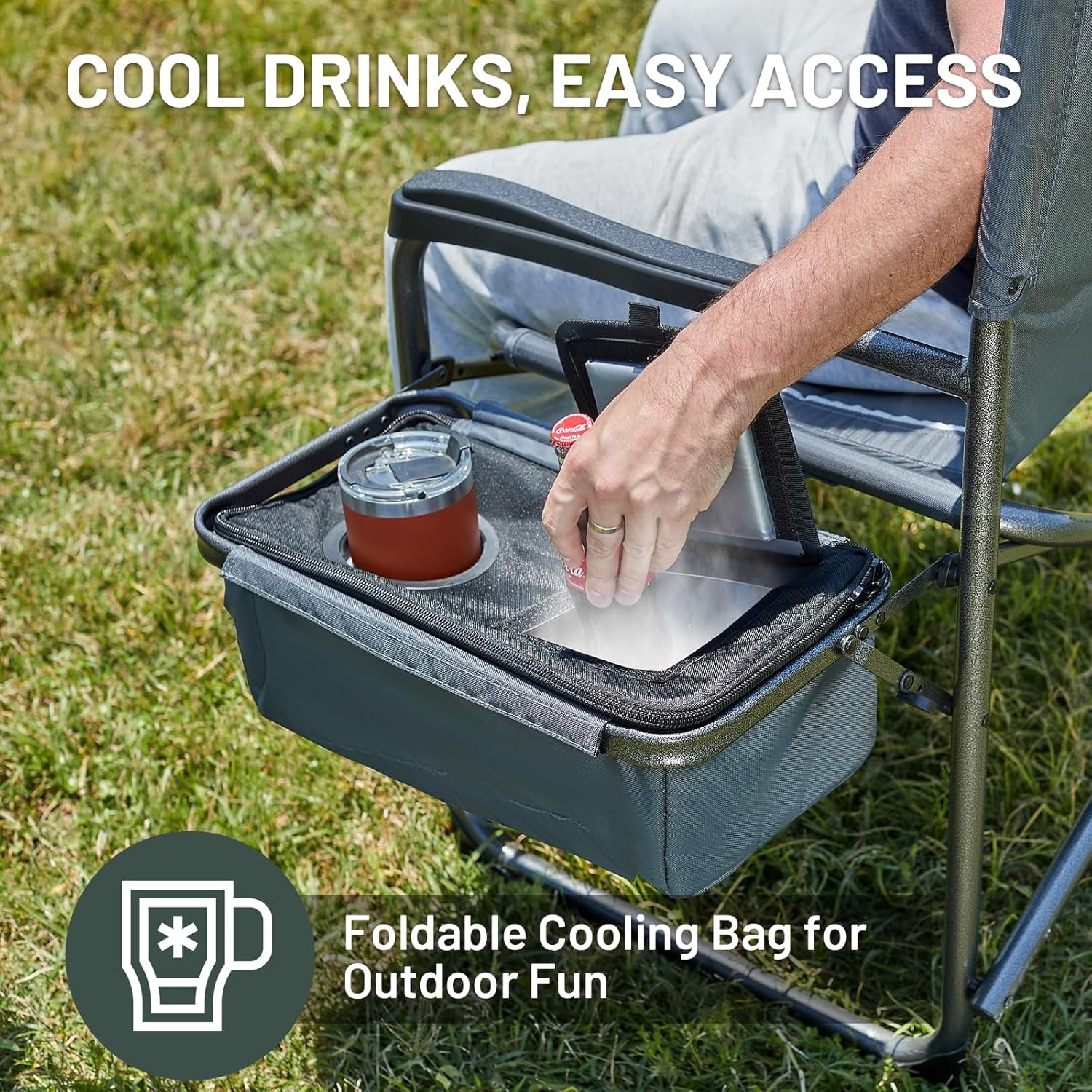image:imageTimber Ridge XXL Oversized Directors Chair 600lbs Heavy Duty Camping Chair with Cooler Bag amp Table Portable Folding Chair with Wide Seat for Tailgating Patio Outdoor Grey 2 PackGrey1 Pack