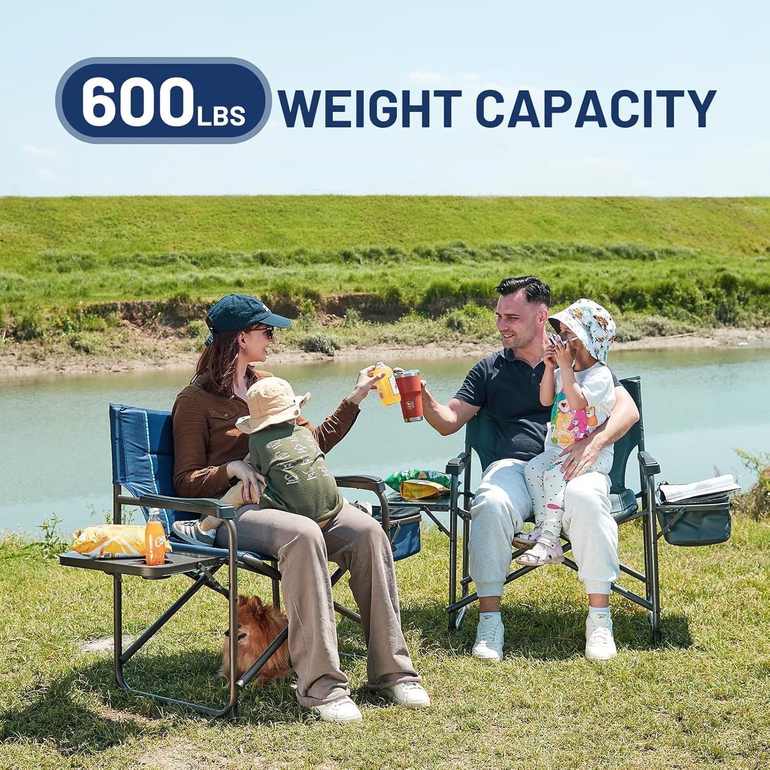 image:imageTimber Ridge XXL Oversized Directors Chair 600lbs Heavy Duty Camping Chair with Cooler Bag amp Table Portable Folding Chair with Wide Seat for Tailgating Patio Outdoor Grey 2 PackBlue2 Pack