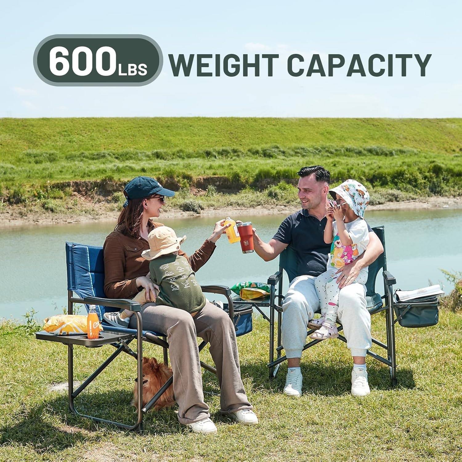 image:imageTimber Ridge XXL Oversized Directors Chair 600lbs Heavy Duty Camping Chair with Cooler Bag amp Table Portable Folding Chair with Wide Seat for Tailgating Patio Outdoor Grey 2 PackGrey1 Pack
