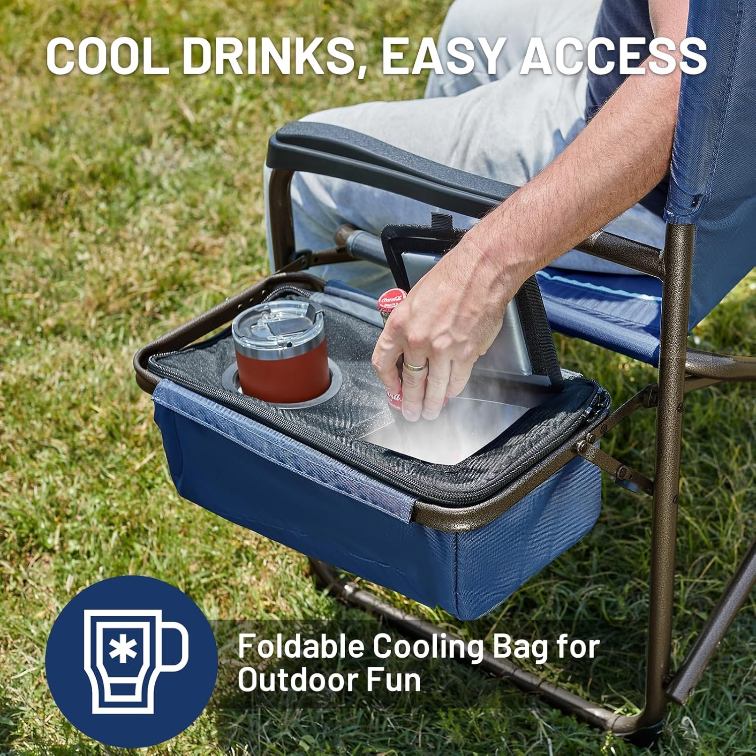 image:imageTimber Ridge XXL Oversized Directors Chair 600lbs Heavy Duty Camping Chair with Cooler Bag amp Table Portable Folding Chair with Wide Seat for Tailgating Patio Outdoor Grey 2 PackBlue1 Pack