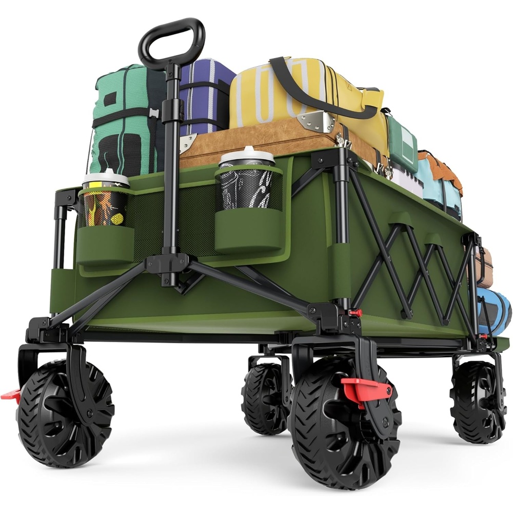image:imageTIMBER RIDGE 600L Beast Wagon 26 W Extra Wide All Terrain Folding wBig Wheels Cargo Net amp Tailgate 400lbs Heavy Duty Portable Cart 545 L Large Collapsible Wagons for Camping Sports Dogs BlackGreen