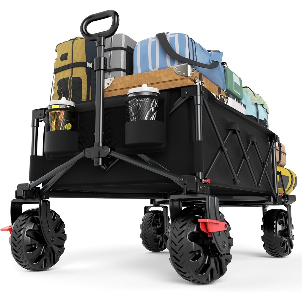 image:imageTIMBER RIDGE 600L Beast Wagon 26 W Extra Wide All Terrain Folding wBig Wheels Cargo Net amp Tailgate 400lbs Heavy Duty Portable Cart 545 L Large Collapsible Wagons for Camping Sports Dogs BlackBlack
